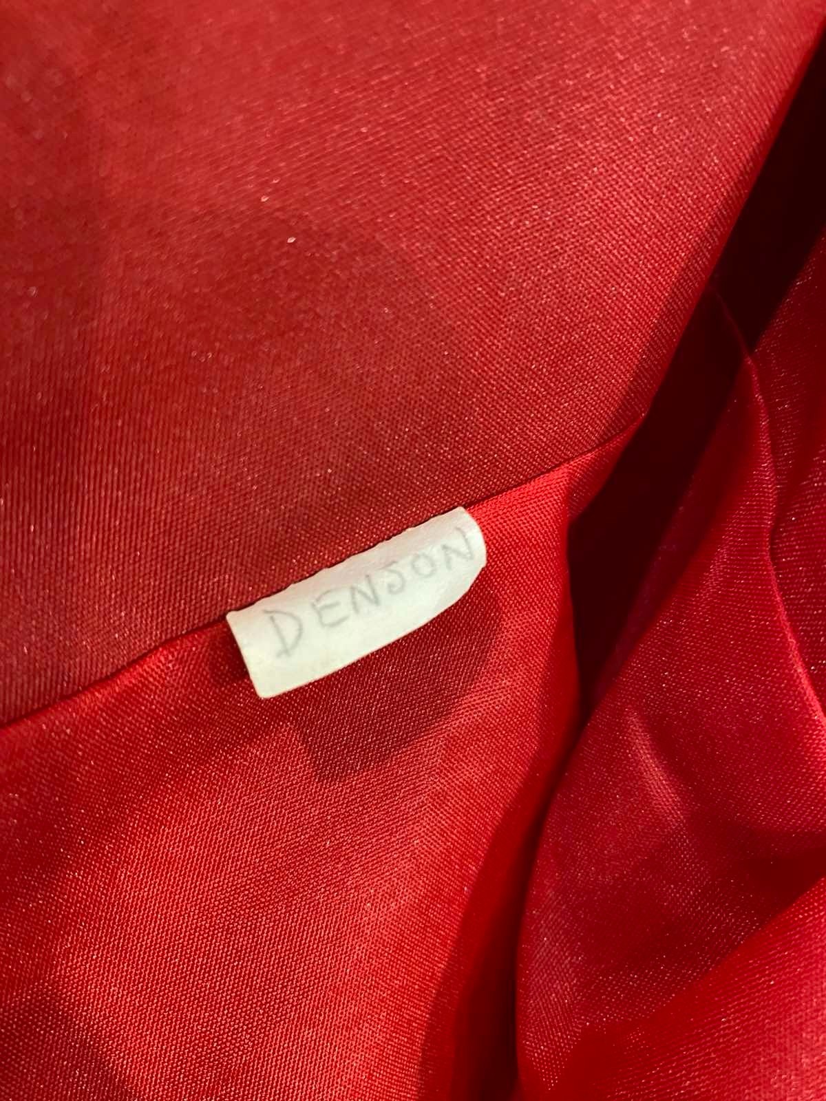 Vintage 80s TRAVILLA Denson Red Satin Ruched Strapless Gown Evening Dress UK 12