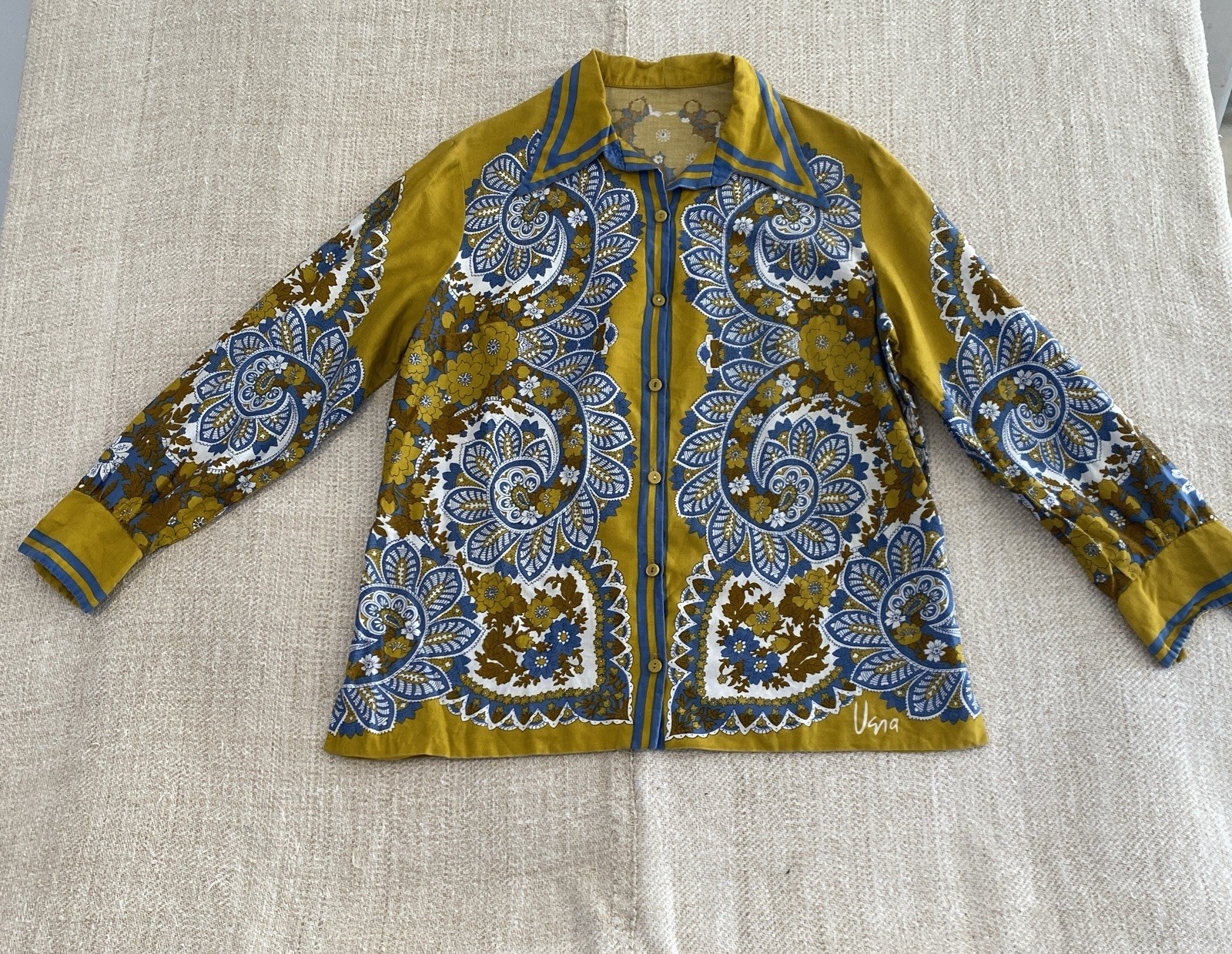 Vintage Vera Neumann Long Sleeve Cotton Blouse Shirt Sz 16 Button Down