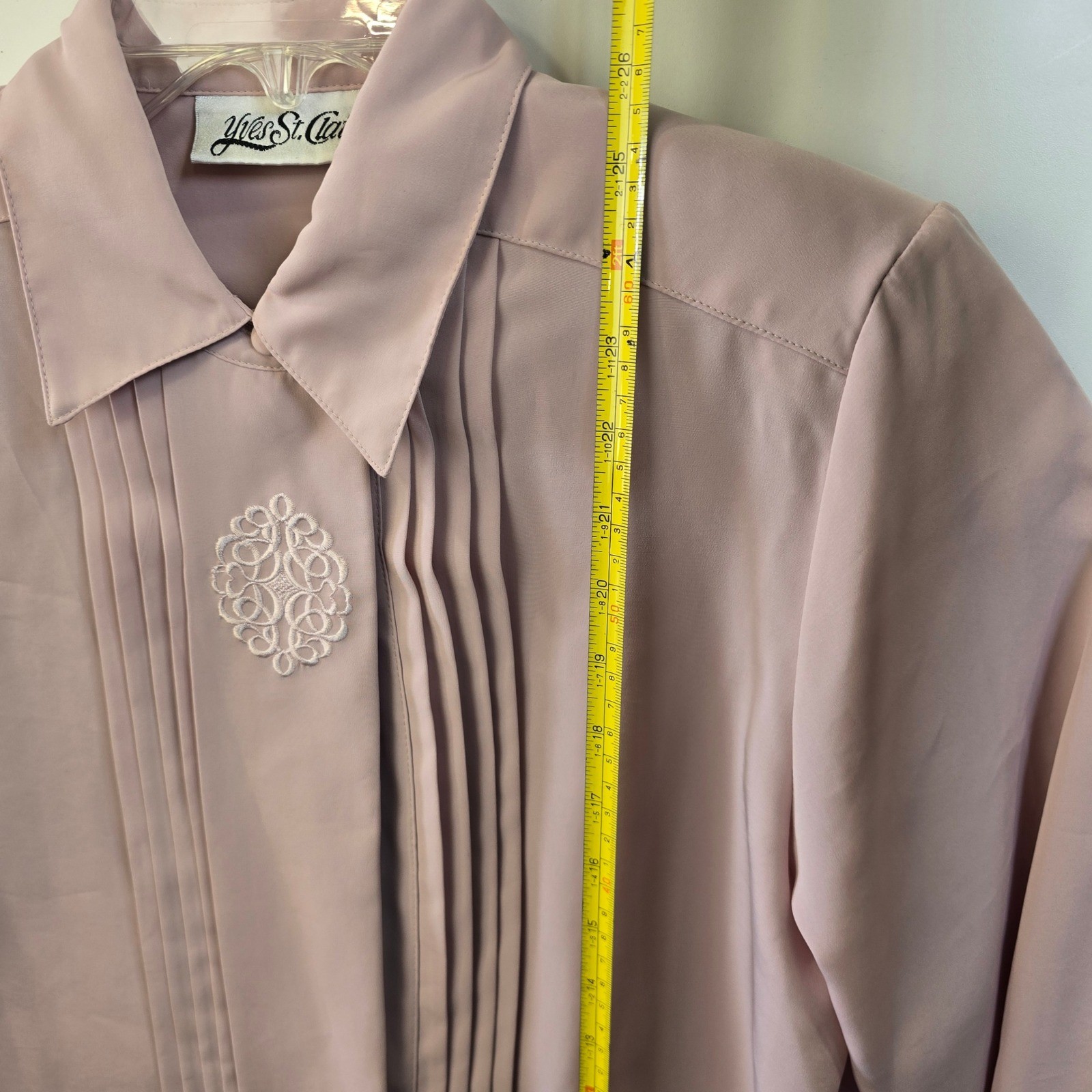 Yves St Clair Vintage Dusty Pink Mauve Pleated Front Blouse Embroidered Size 10