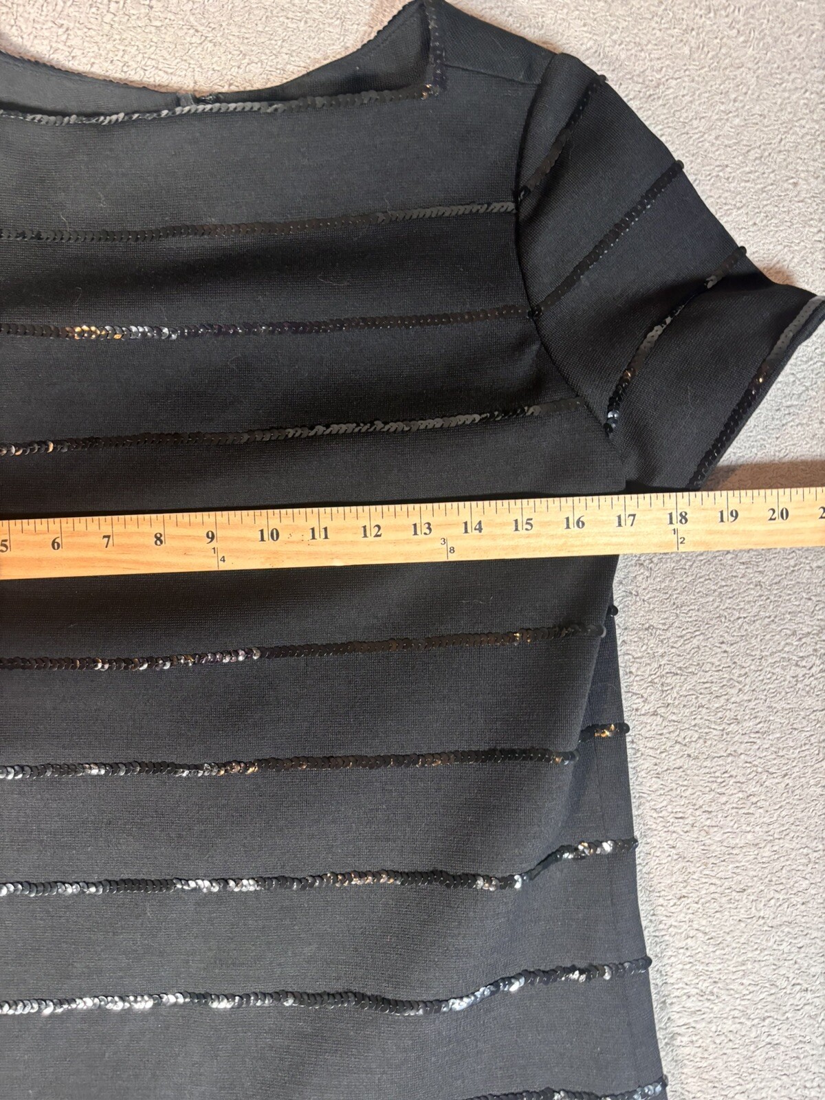 Vintage Dalton Pure Virgin Wool Sequin Stripes Black Cocktail Dress 50-60s Style