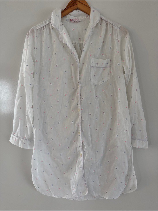 Vintage Brandywine Nightgown Womens Large Embroidered Floral Cotton White