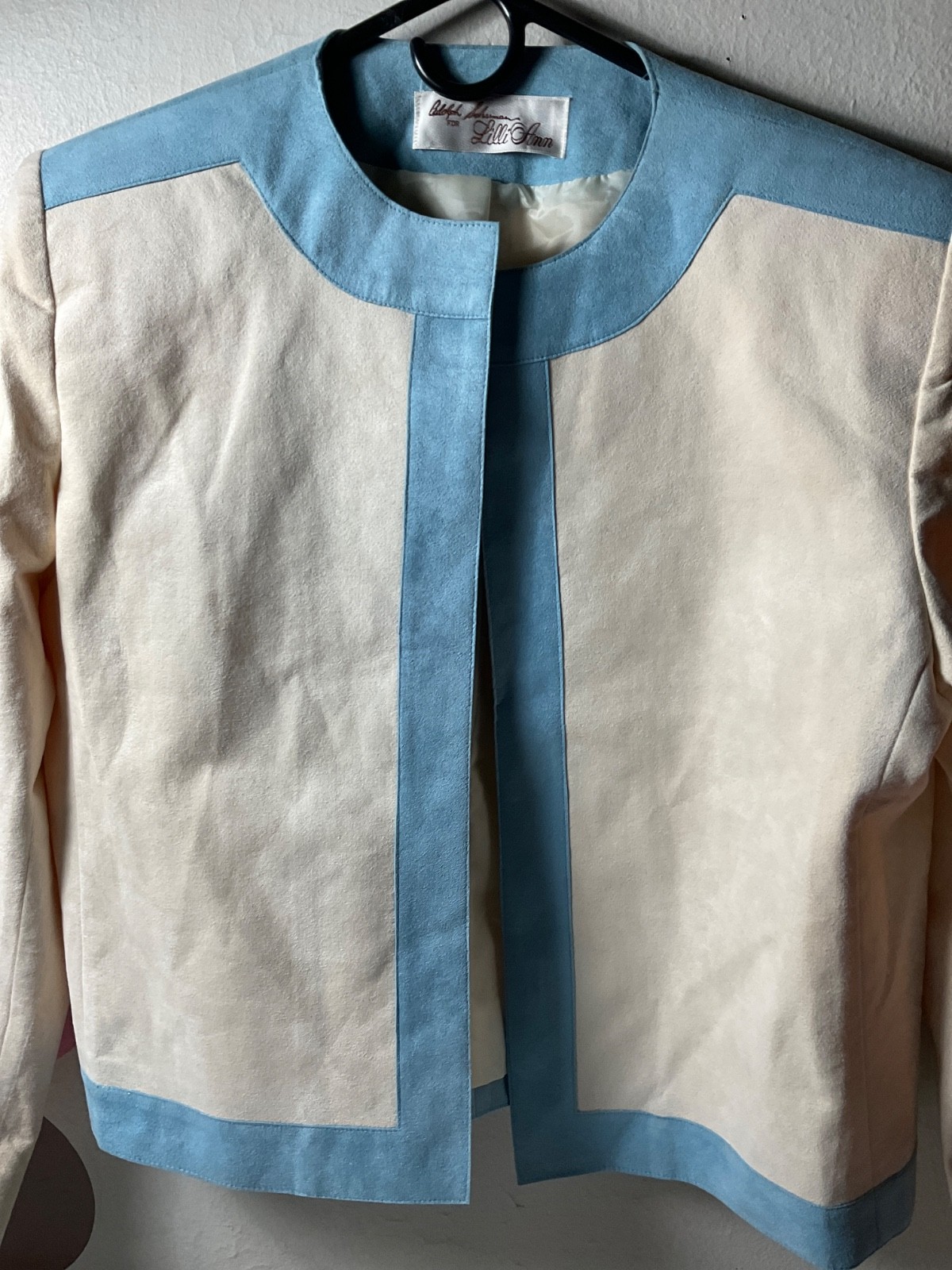 Vintage Lilli Ann Adolph Schuman Career Jacket Ultrasuede Blue/Cornflower Trim