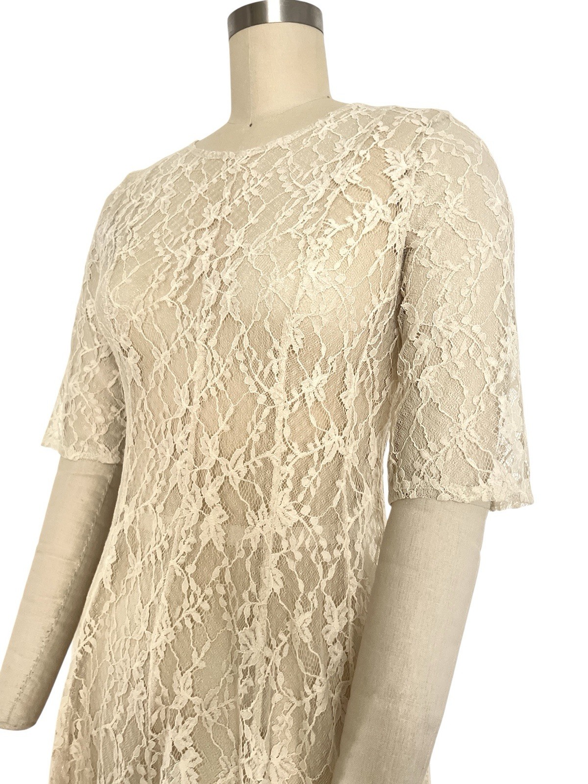 VTG 90s Y2K S M Lace Dress Boho Festival Cottage Core Lolita Flare Skirt Sheer