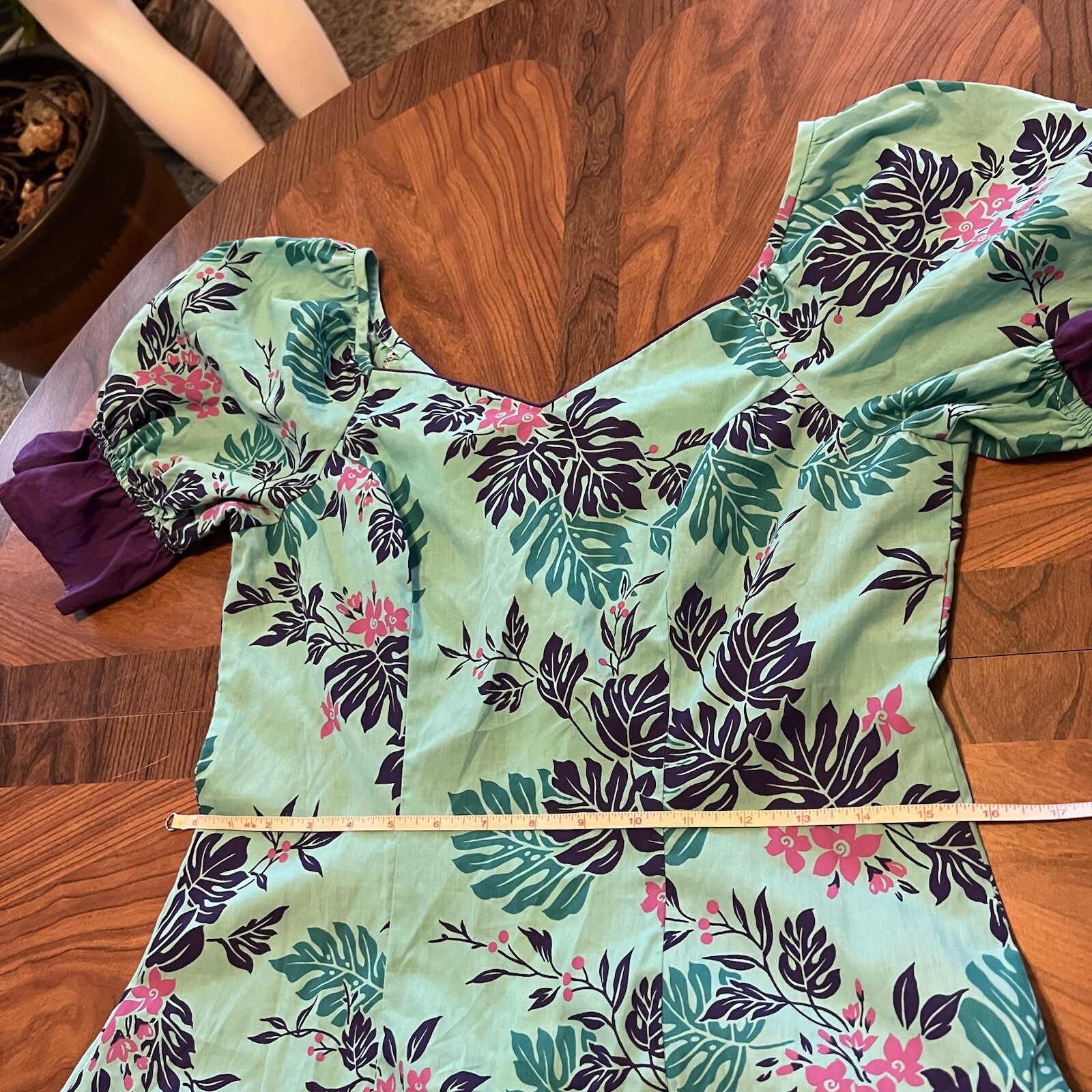Vintage Naupaka Hawaii 1980s Ruffle Blue Purple Plant Monstera Tropical Womens 9