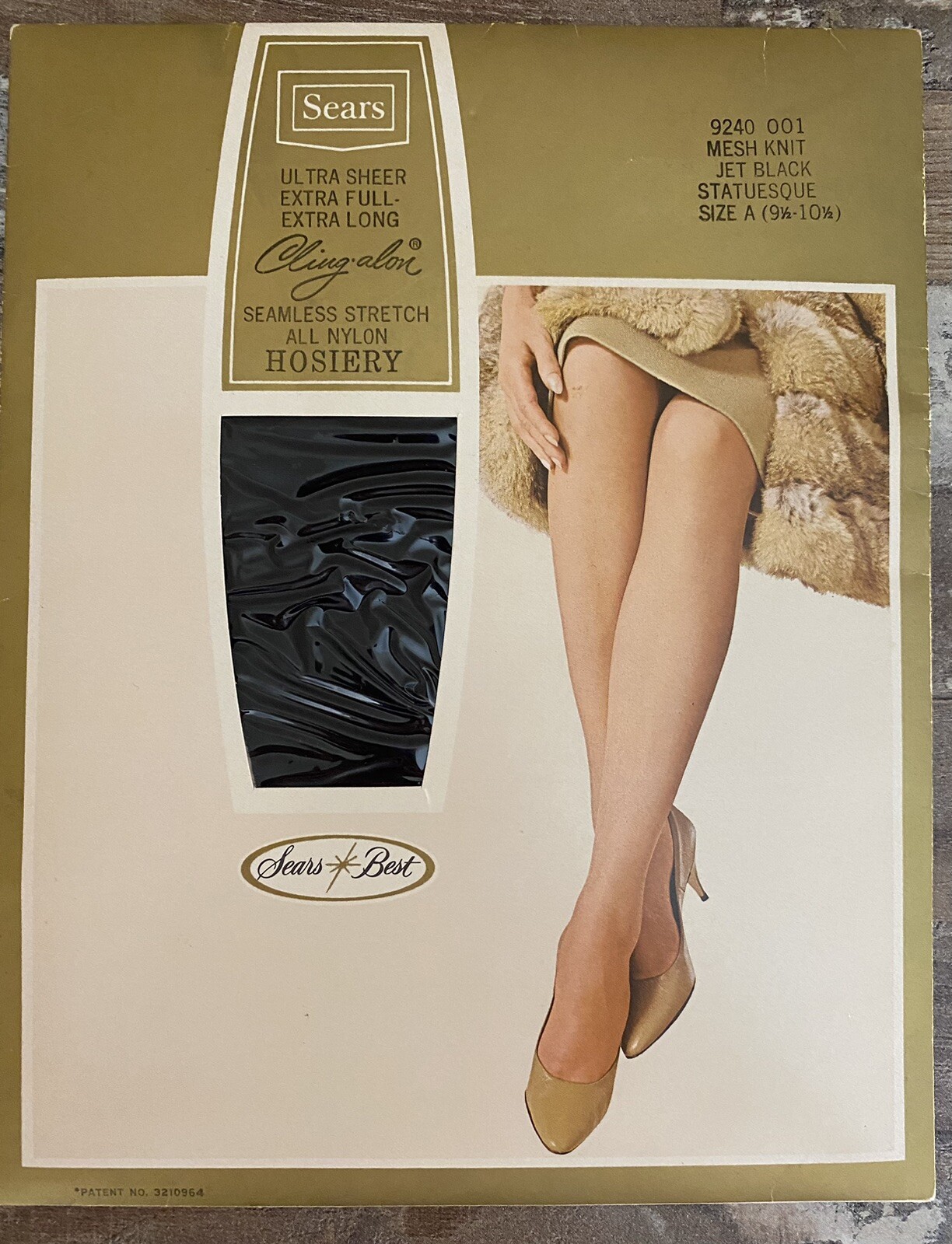 Vintage 60s Ultra Sheer Sears Clingalon Stockings 9.5-10.5 Statuesque Jet Black