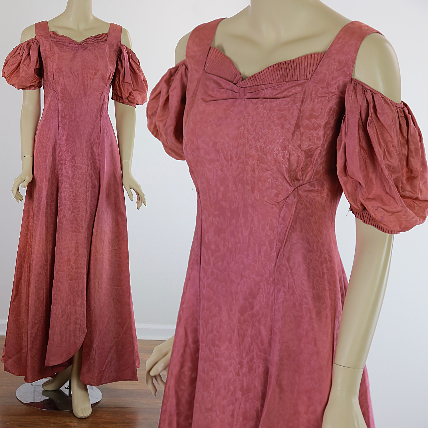 Vintage VTG 40s evening dress mauve pink open shoulder
