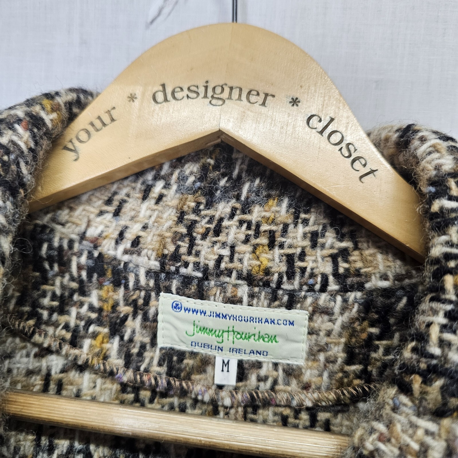 Vtg Jimmy Hourihan Coat Size M Donegal Tweed Pure New Wool One Button