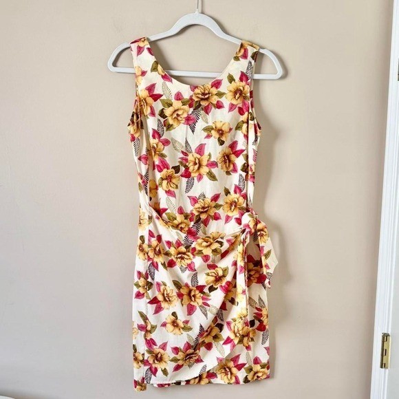 Vintage 80s / 90s Guess by Georges Marciano Floral Mini Dress Pink Cream Yellow