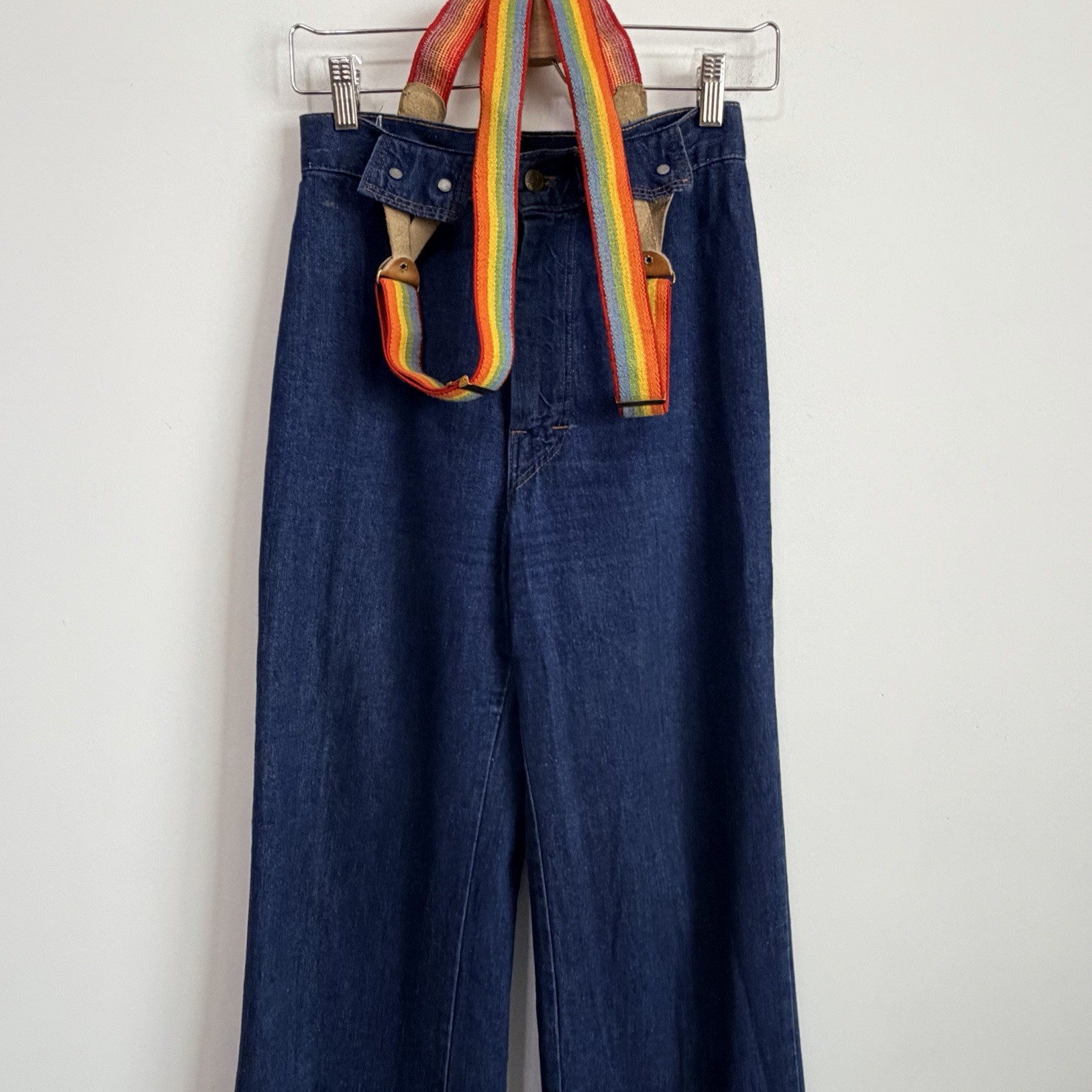 Rumble Seats Rainbow Overalls VINTAGE Size 2 27×34 Tall Denim Retro Festival