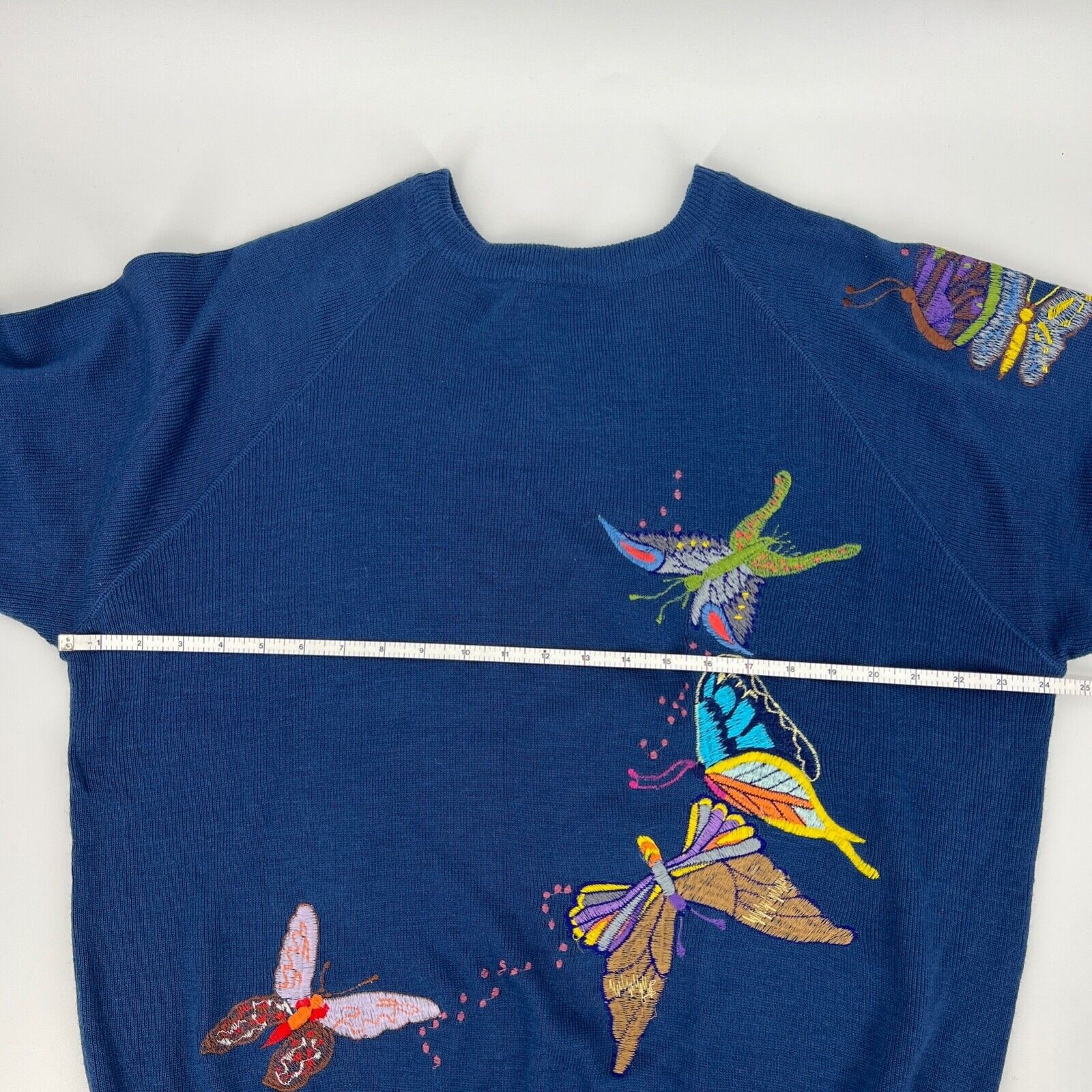 Vintage Cyn Les Shirlee Embroidered BUTTERFLY Sweater Blue Size 22