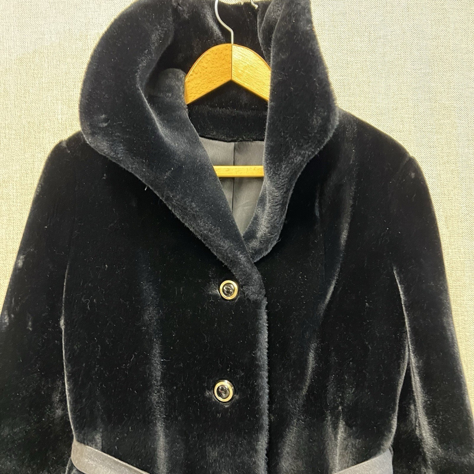 Borgazia Career Originals Vintage Faux Fur Coat Womens 10 Black Belted READ