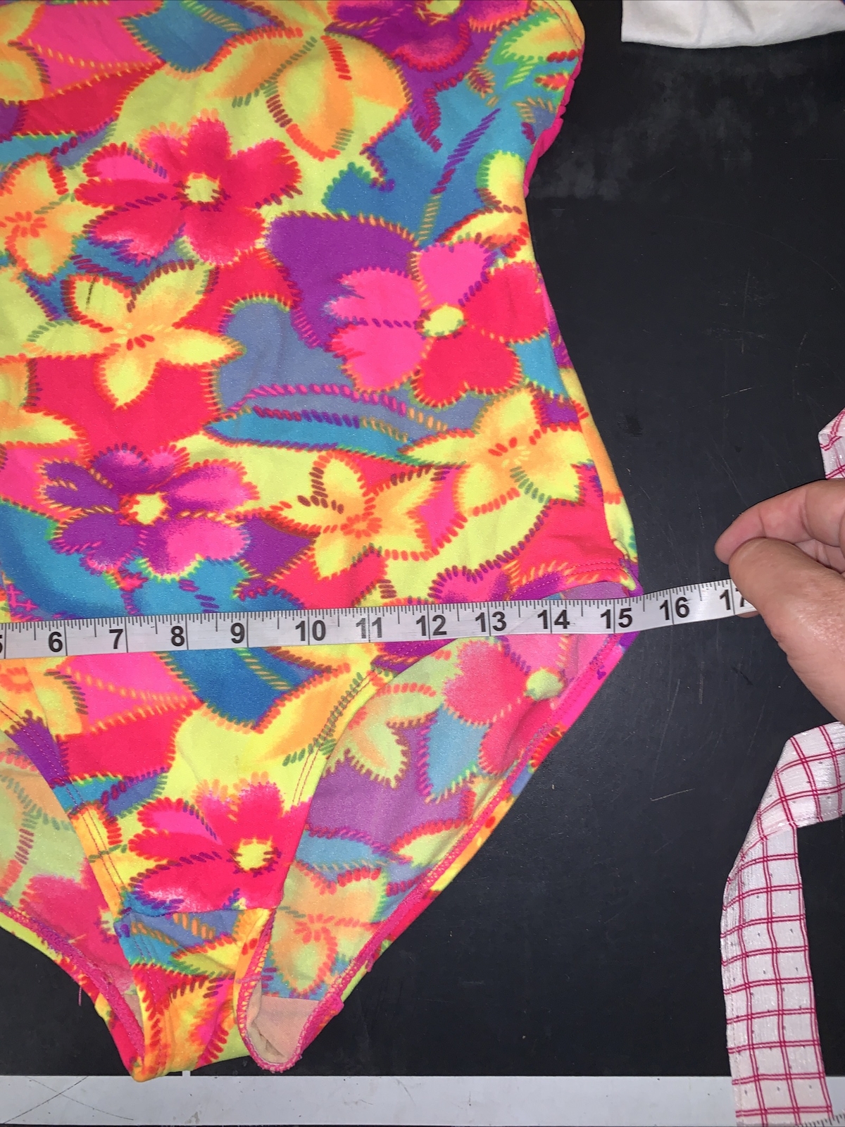 Vintage 80s Action Max floral neon aerobic workout leotard Girls 16