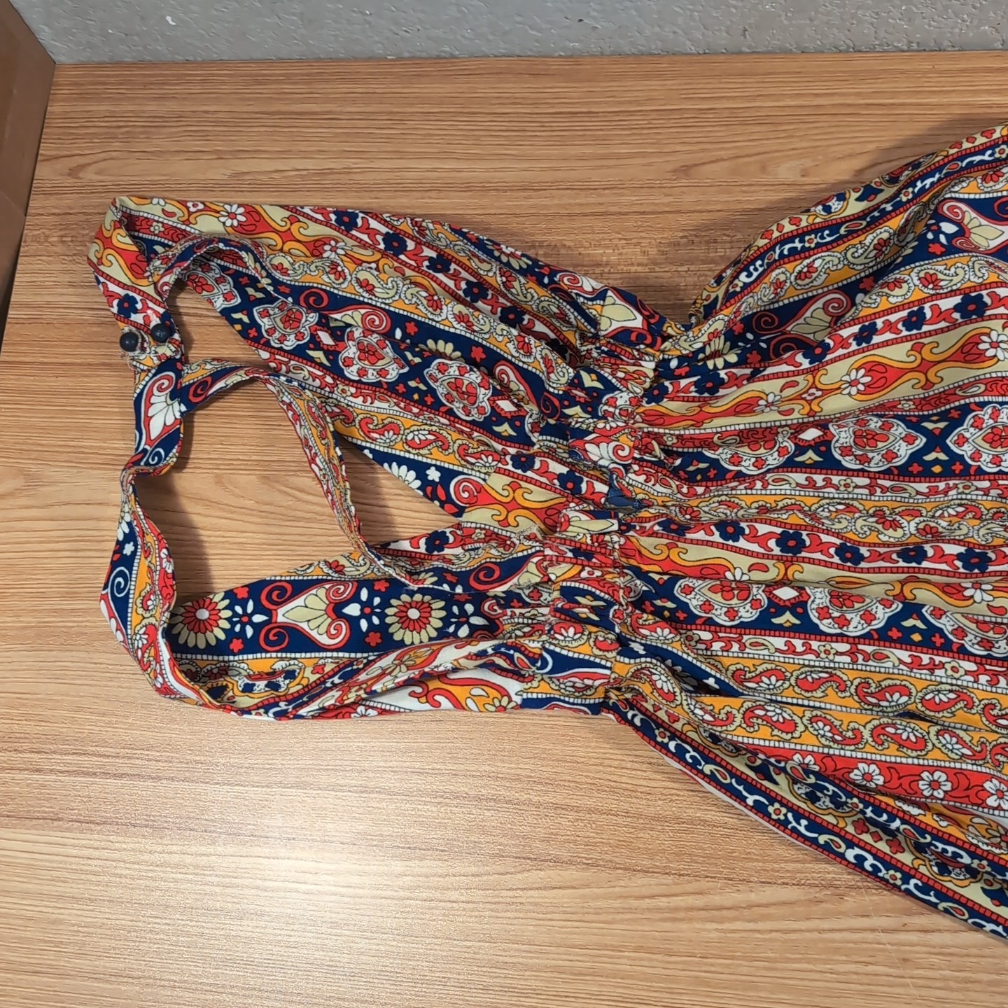 Vintage Handmade Maxi Dress 1960s Mod Hippie Boho Paisley Halter VIBRANT