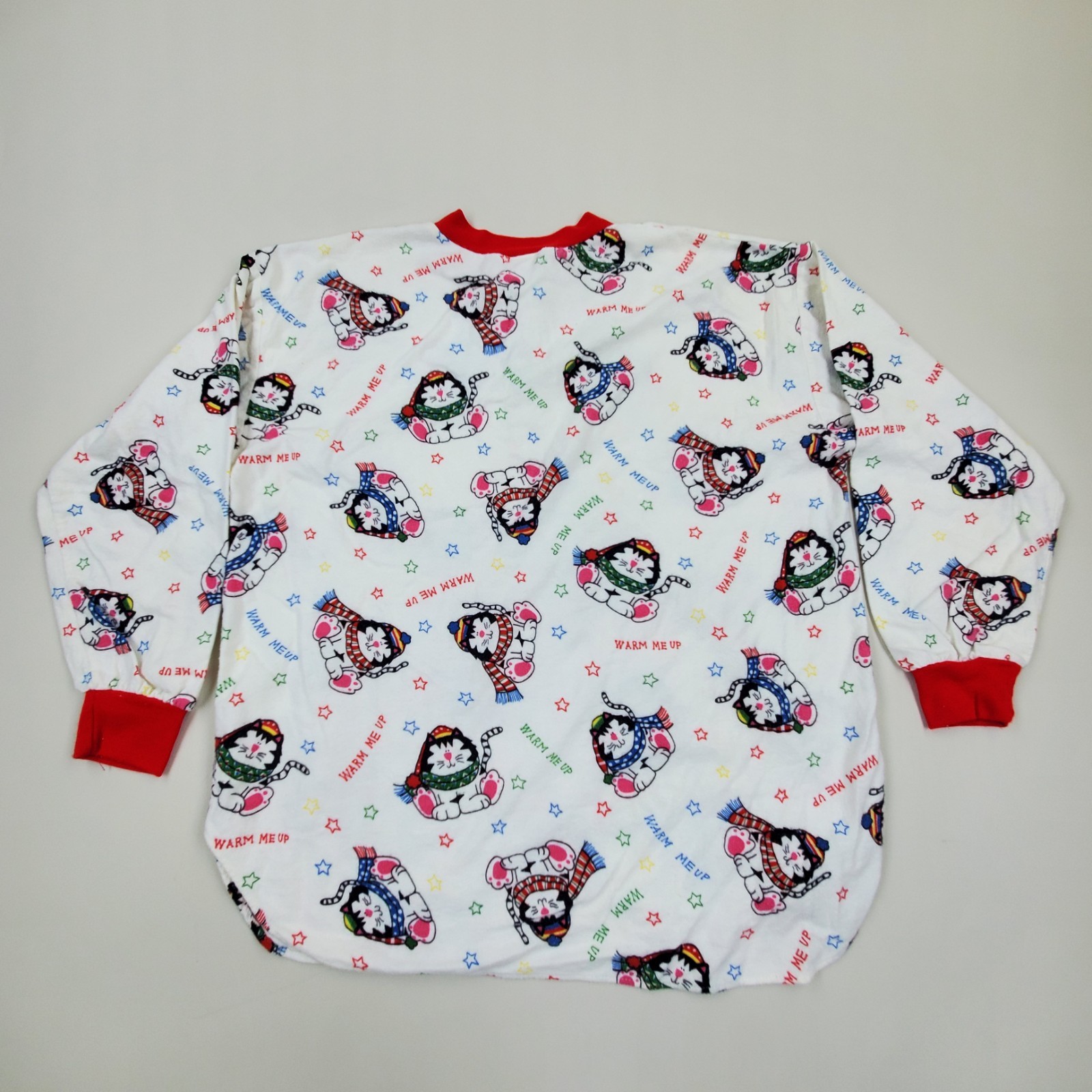 Vtg 80s Jennifer Dale Red Kitty Cats Cotton Pajama Top Sz XL ILGWU Made In USA