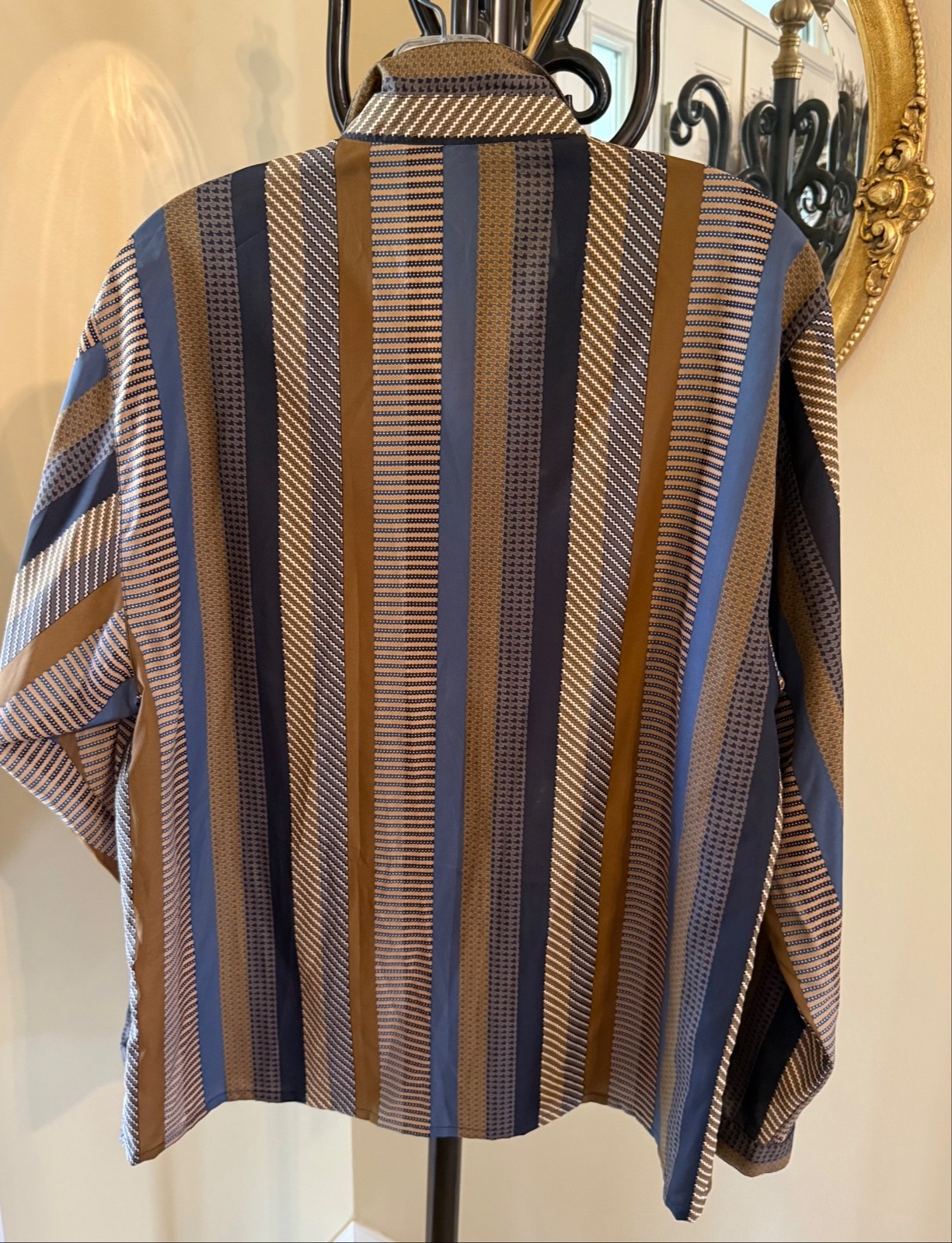 JAEGER London UK Vintage ’70s Chic Gold Striped Long Sleeve Blouse Sz 38 (M)