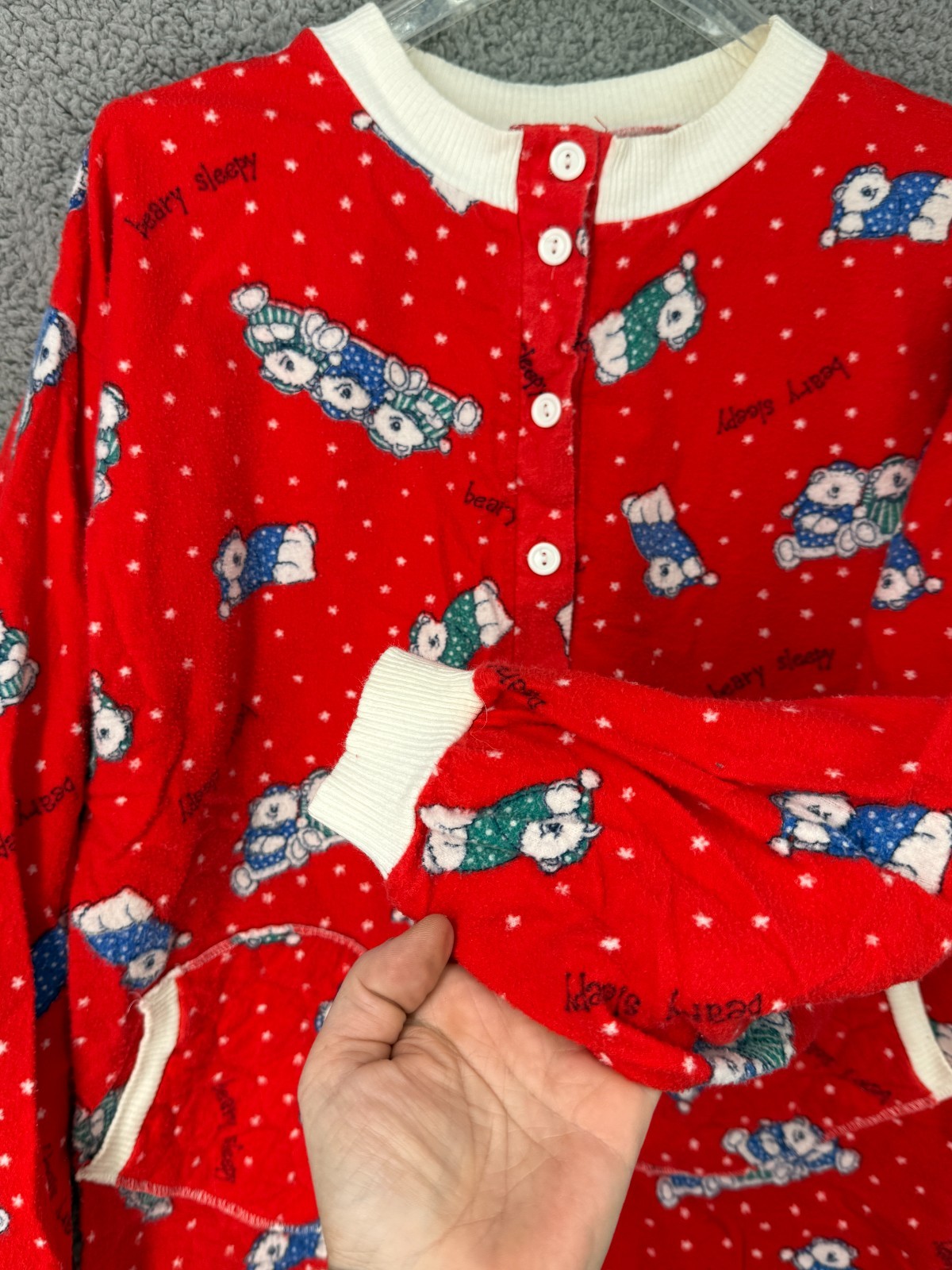 Vtg 80s Flannel Nightgown Granny Cottage Red Bear Union L USA Jennifer Dale