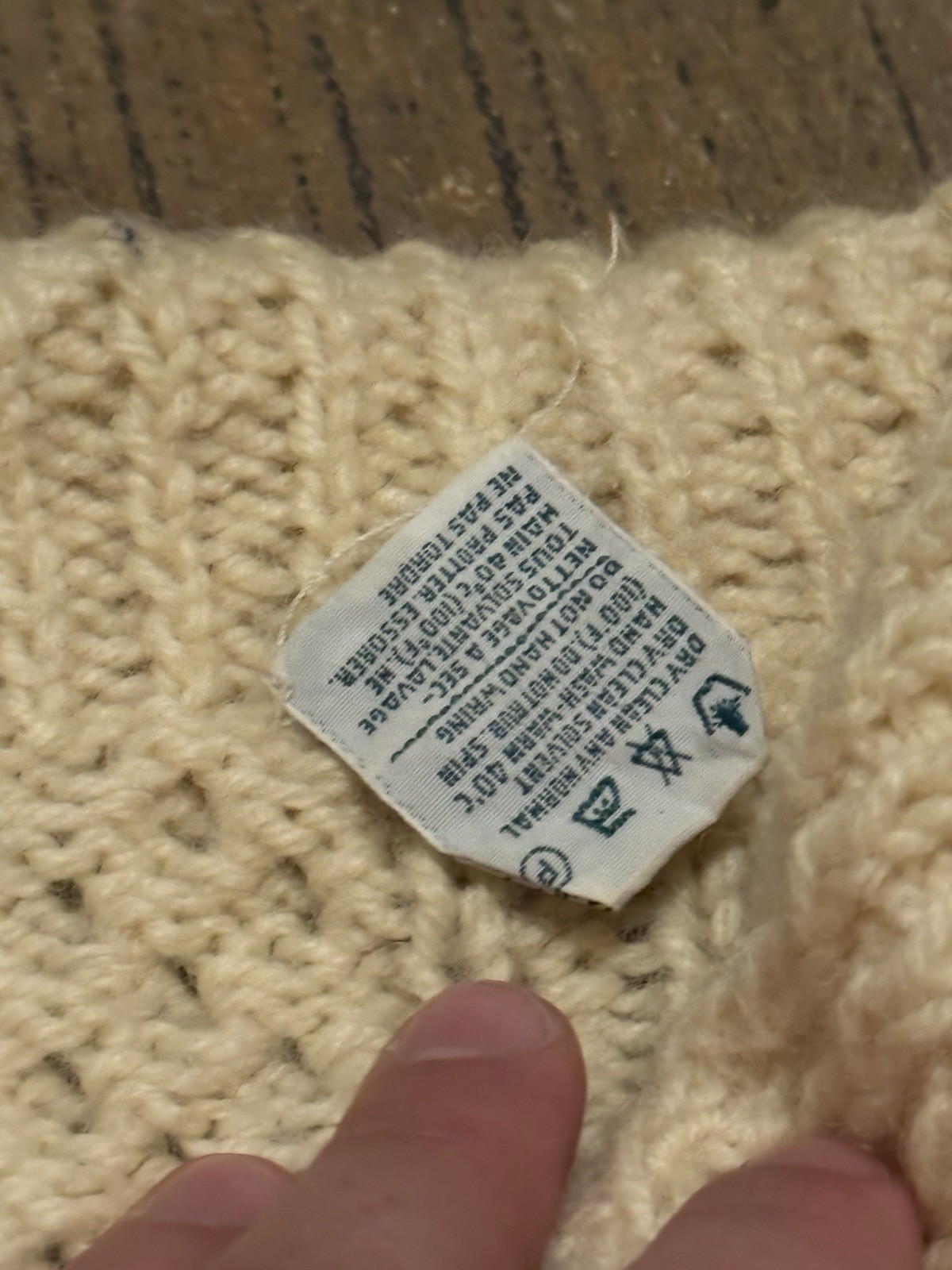 Vintage Una O’Neill Aran Handknits Wool Cardigan Sweater Irish Cream White