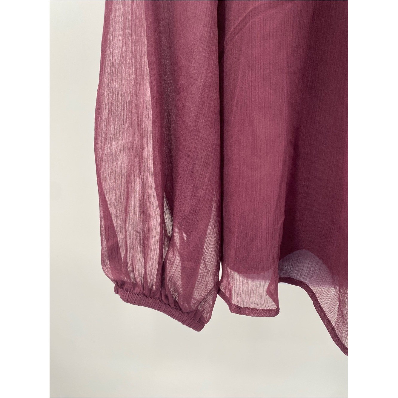 Joie High-Neck Smocked Deep Wine Blouse Top Sheer Long Sleeves Size XL