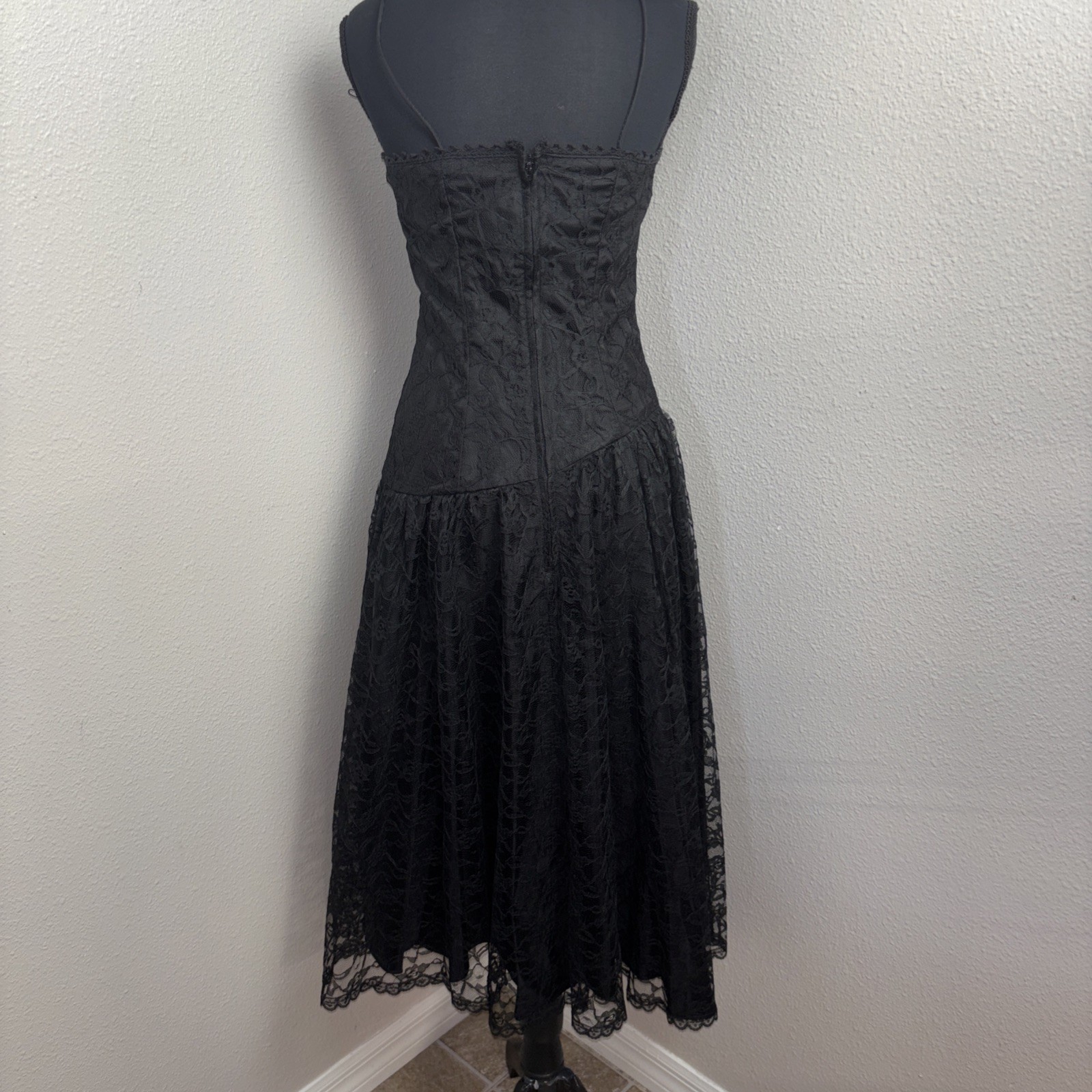 Vtg By Warell Drop Waist Dress Women’s 5/6 Black Lace Whimsigoth Princess Party