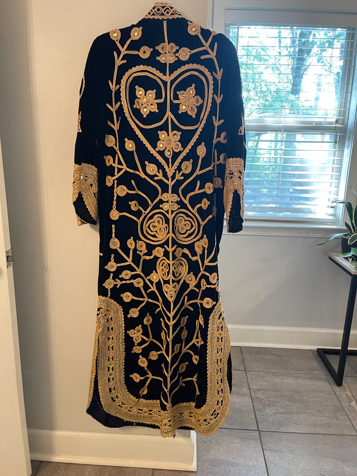 Vintage Black Velvet Dress with Mirrors and Gold Brocade Embellishments