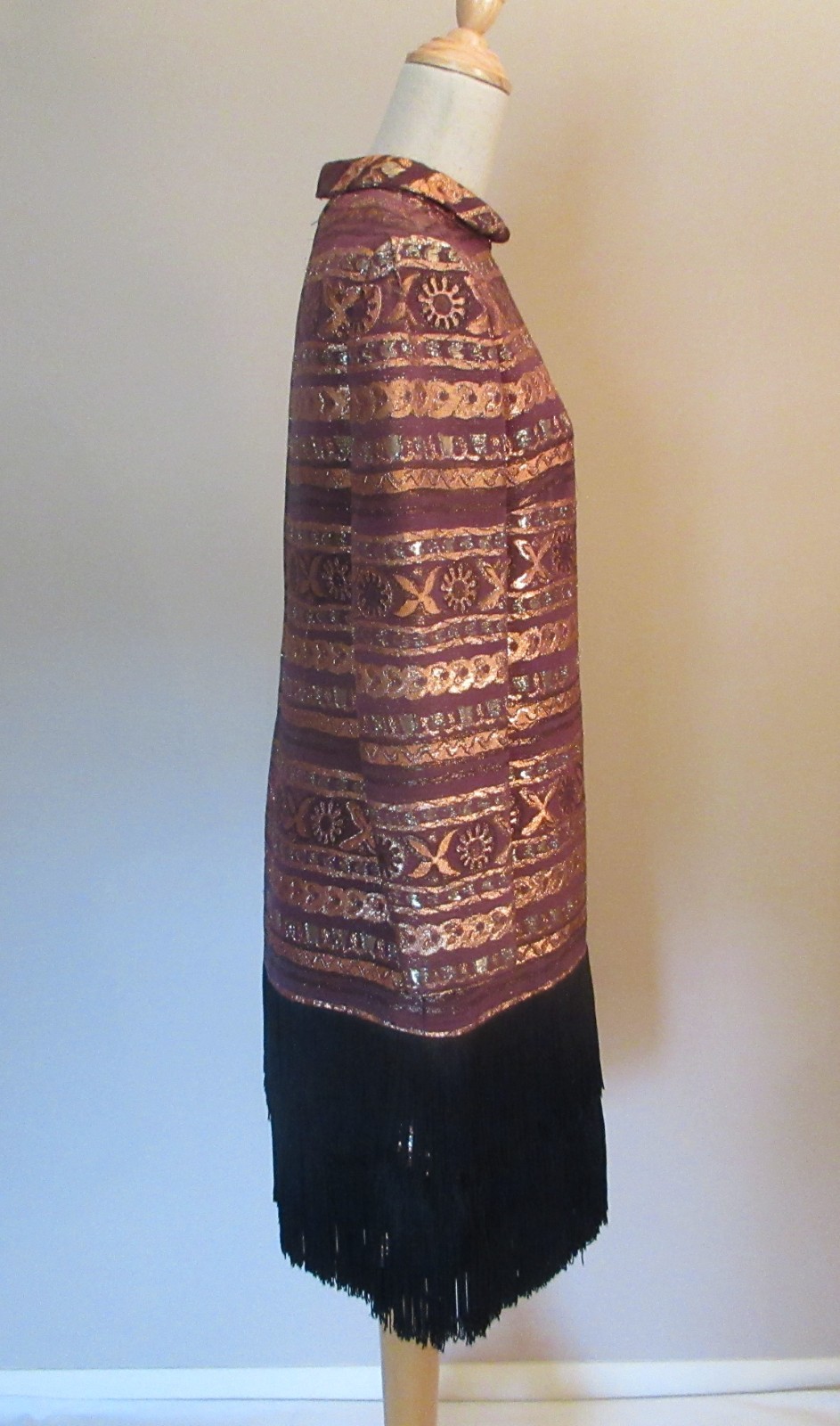 Vintage 1960s-70s Adele Simpson Mod Abstract Print Metallic Fringed Dress