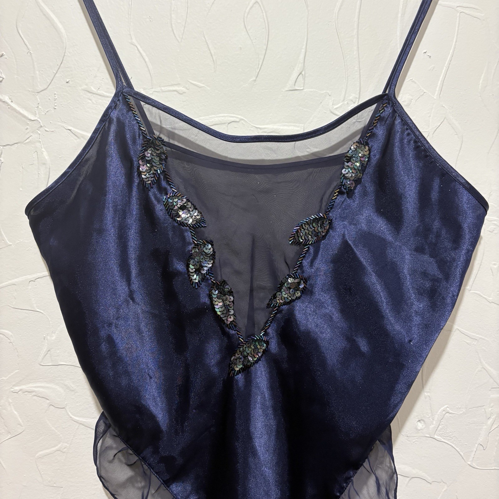 Vintage Victoria’s Secret navy sequins detail satin finish teddy bodysuit (L)