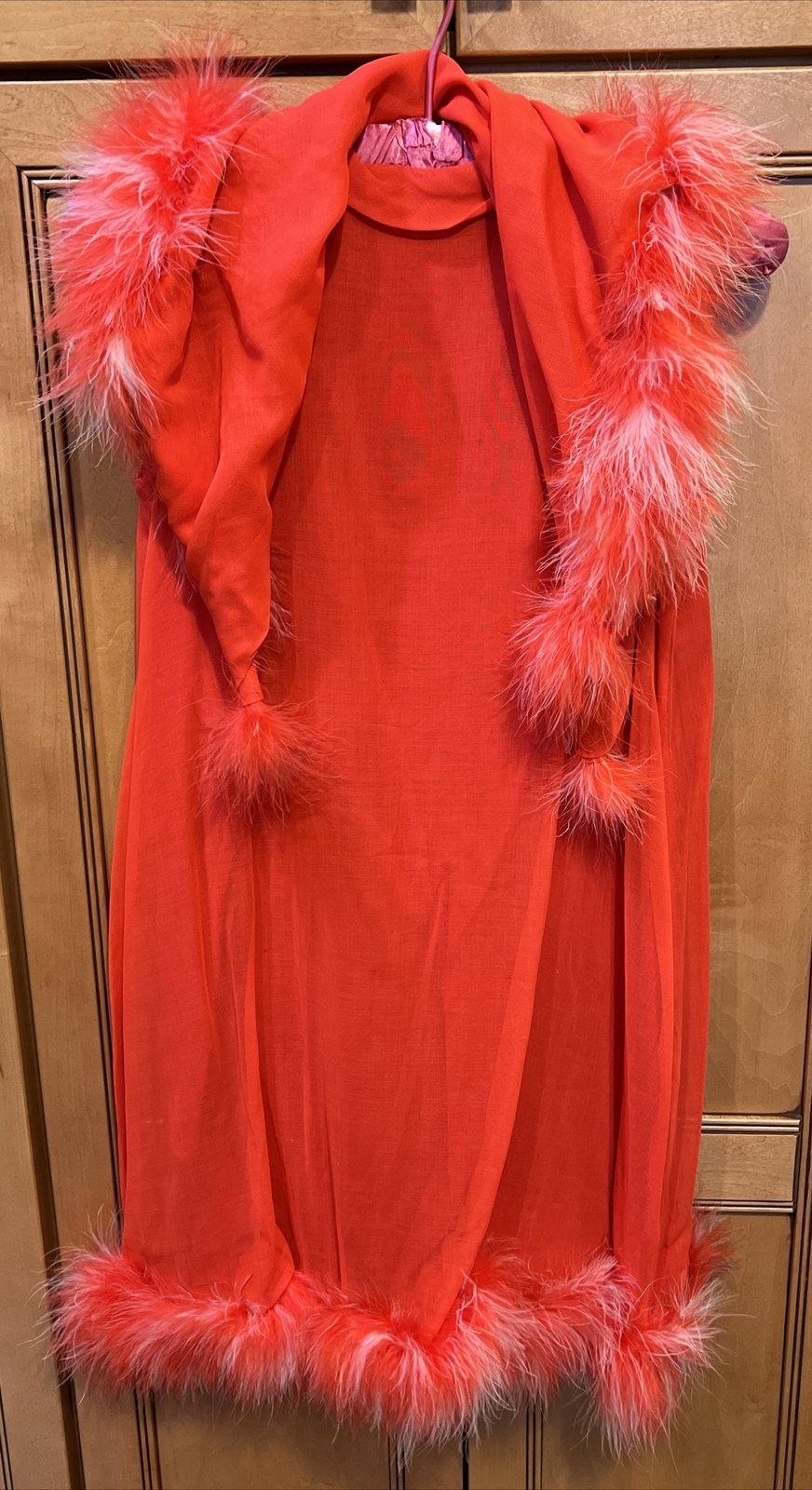 Vintage Orange Red Feather Dress With Shawl Women’s Small Shepardess
