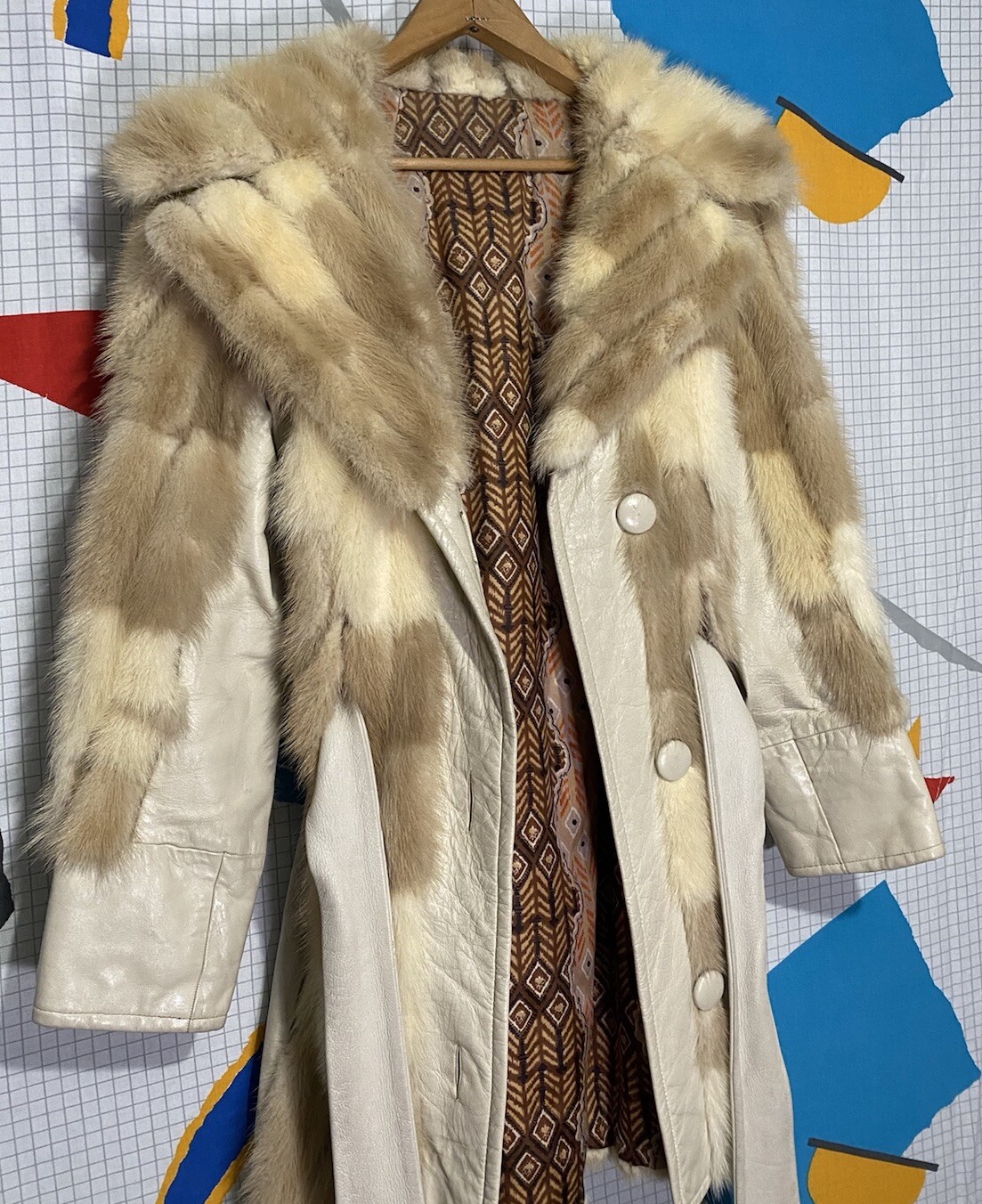 Vintage 70s Fur Patchwork Leather Jacket Coat Fox Mink Mosaic Hippie Mobwife 60s