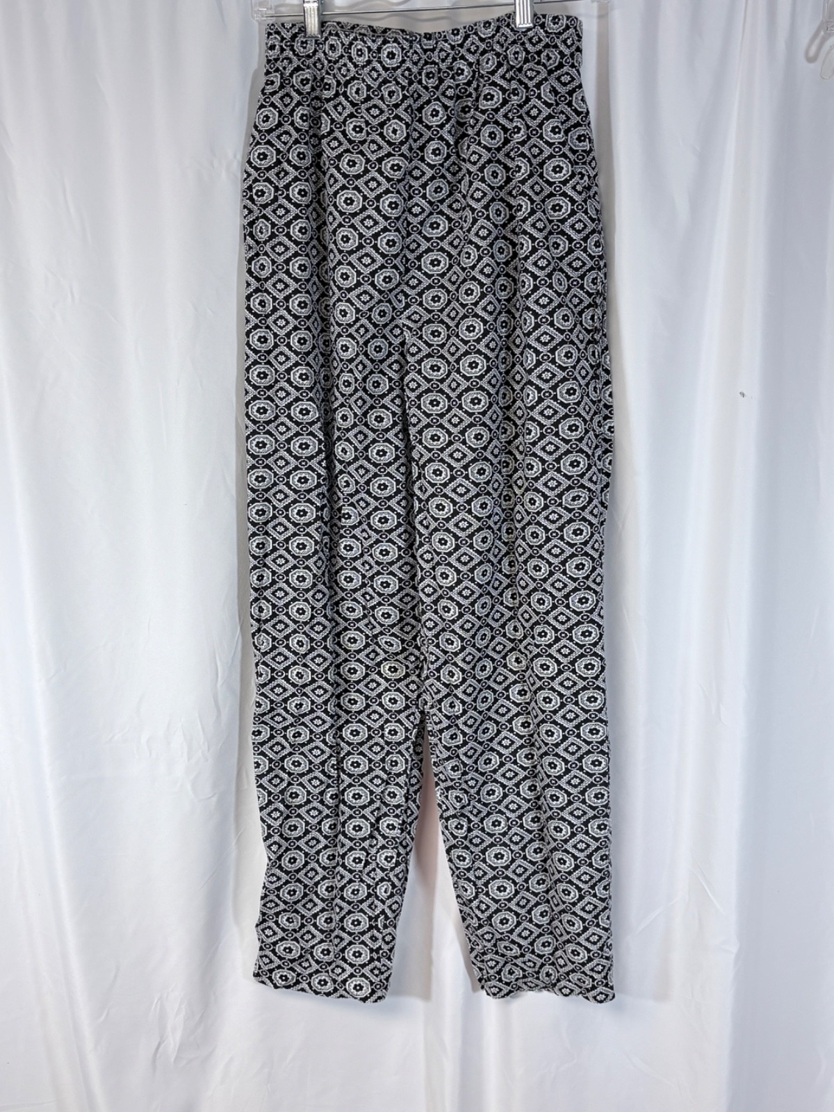 Vintage Blair Pants Women Large Black/White Geometric Pull On Pockets Casual
