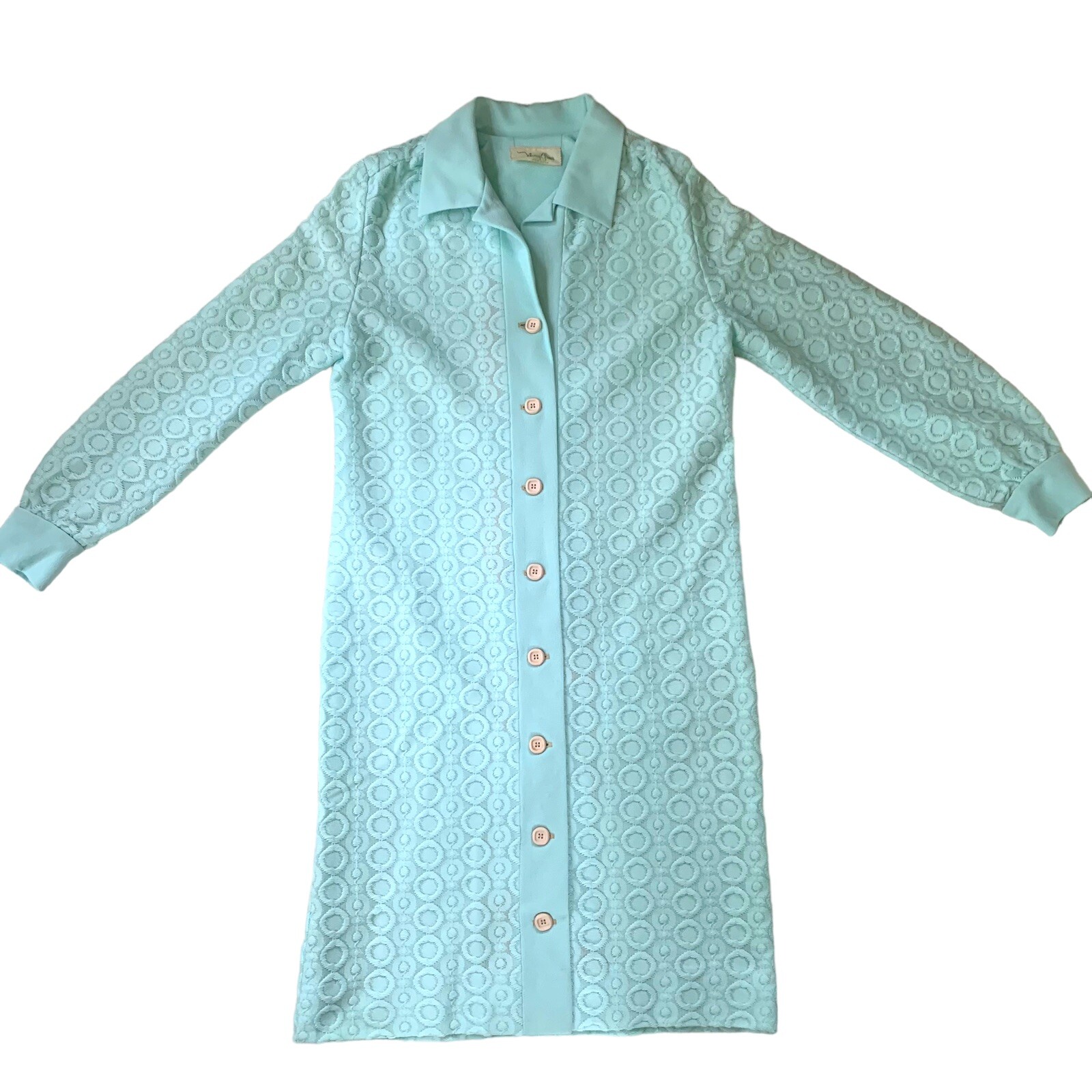 Vintage Nancy Greer Button Up 1970’s Blue Green Dress Jacket Career Size Small