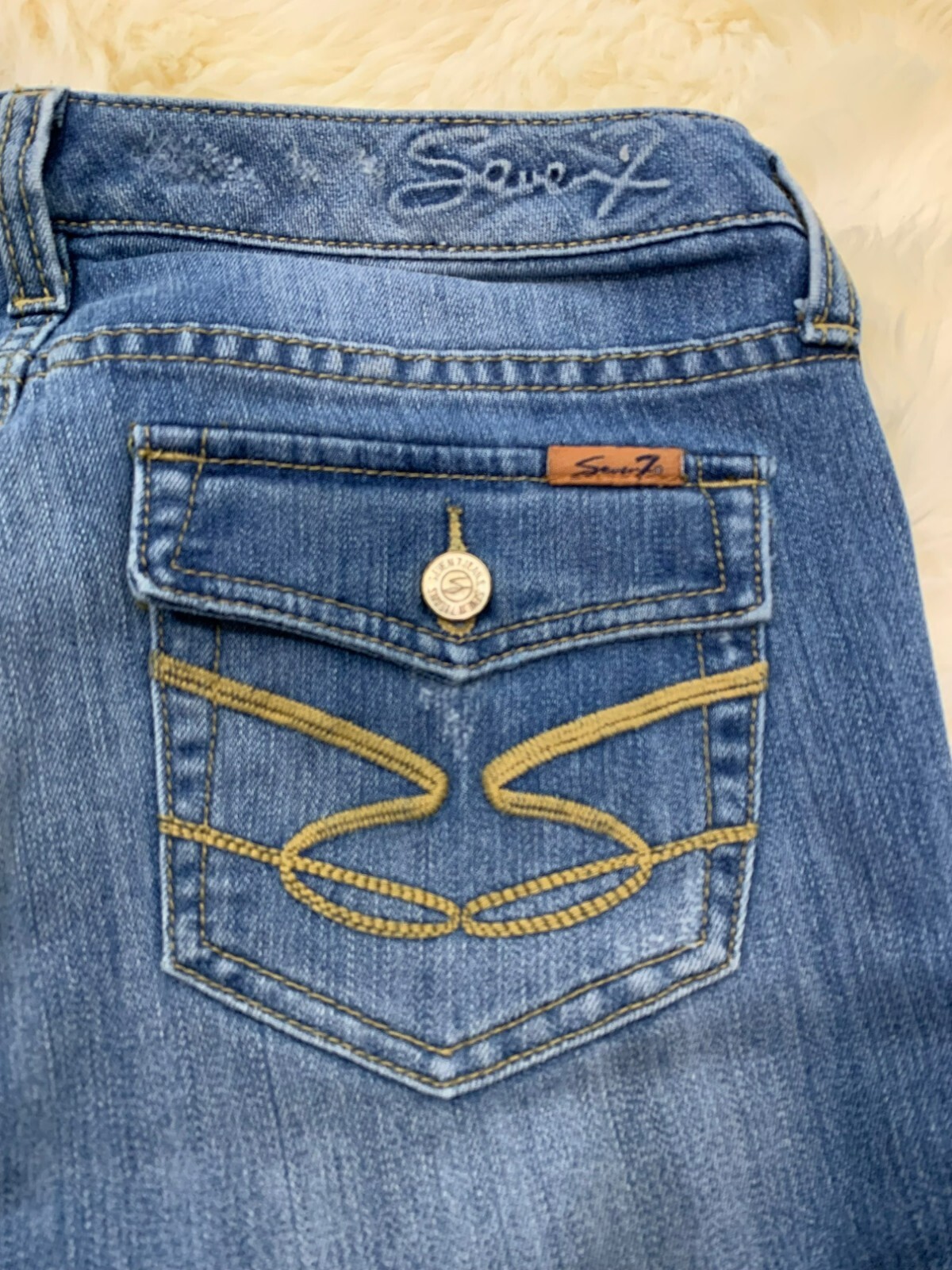 Vtg Lo-Rise Seven7 Bootcut Jeans Size 28 Blue Denim Cotton Blend Y2K 90s Flare
