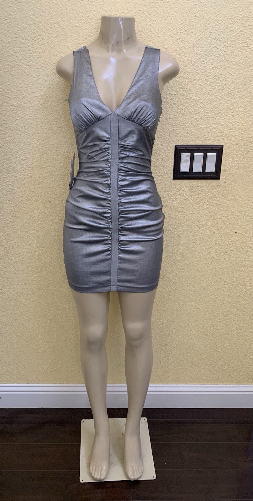 VTG NWT Jessica McClintock Size 2 Silver Ruched Mini Dress