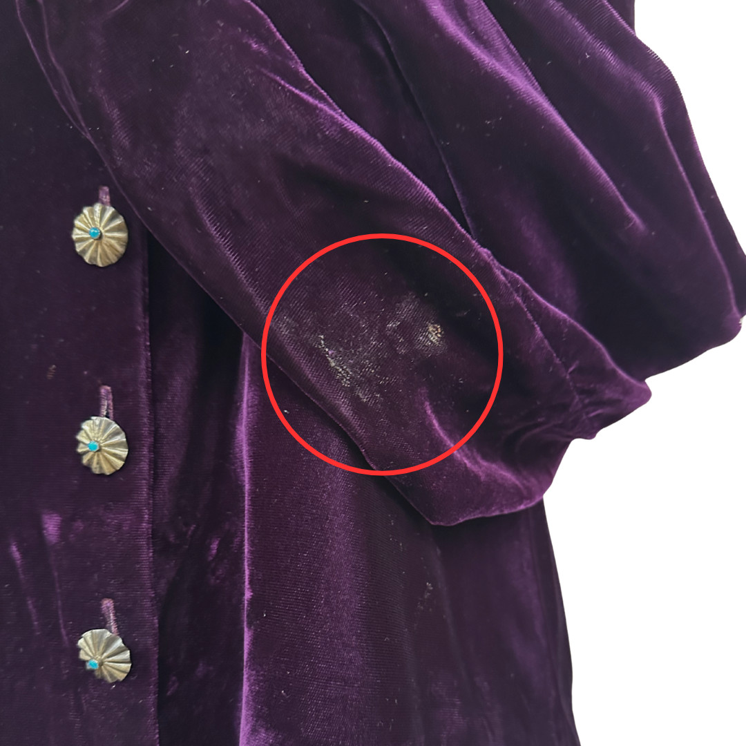Vintage 1970s Purple Velvet Silver Concho W Turquoise Button Long Sleeve Top