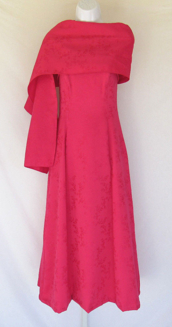 VINTAGE 1980s 90s ROBERTA COCKTAIL PROM DRESS MAGENTA PINK SHAWL FLOWERS