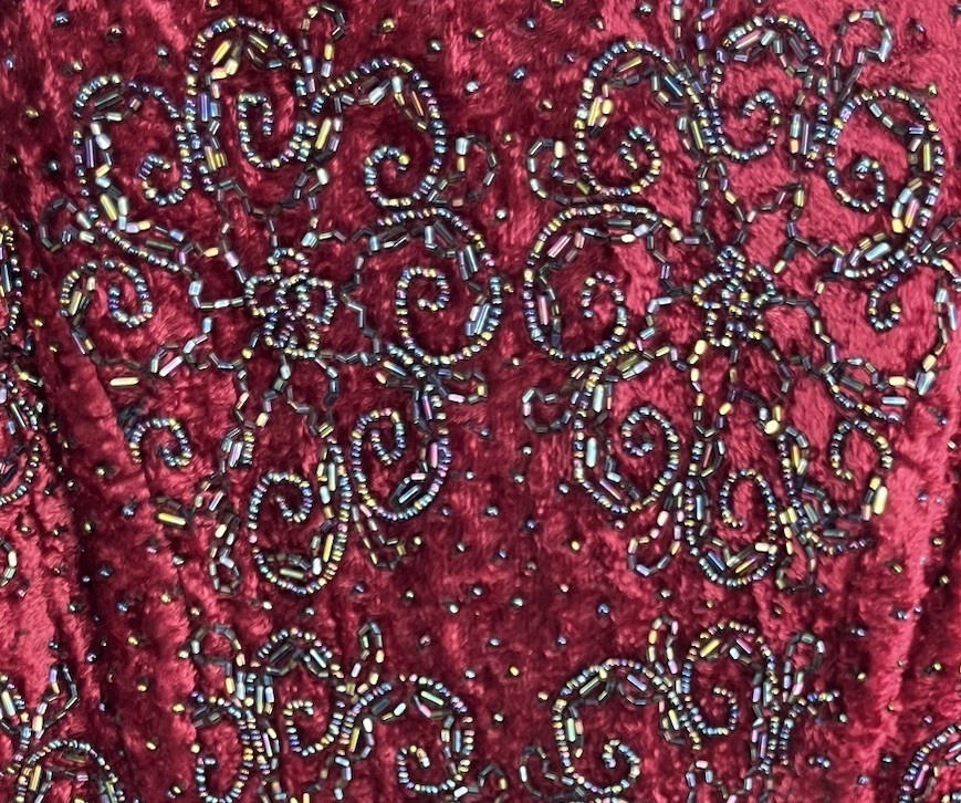 Vintage Paradise NY Beaded Velvet Floral Sleeveless Top Maroon Zip Size Small S