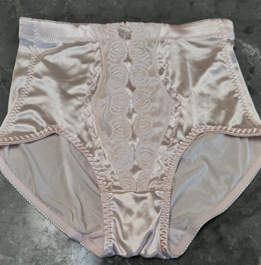 VTG Nylon Satin Second Skin Shiny Granny Panties Large Gusset Pink Sissy XL Wet