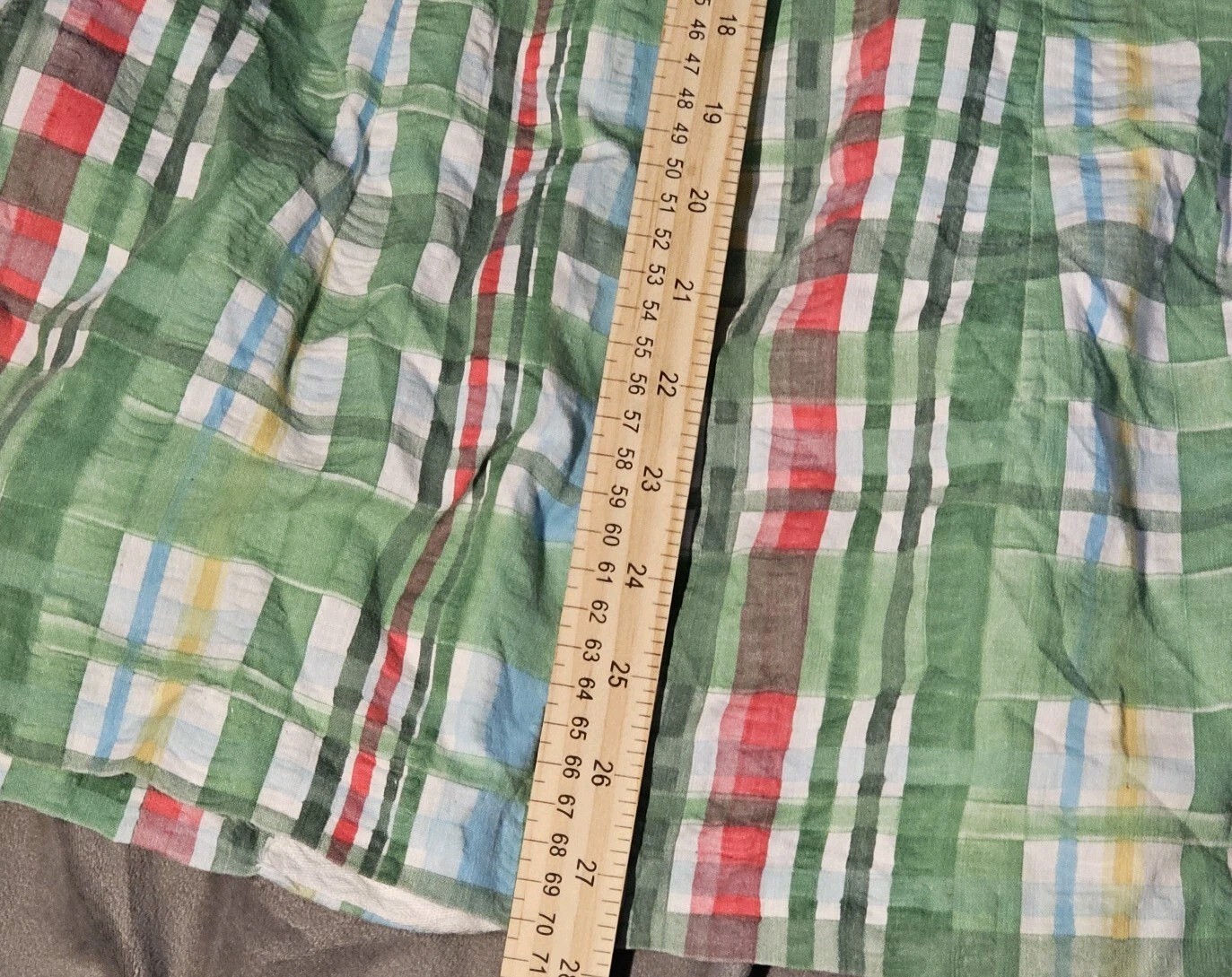 VTG Sears Fashions Shortsleeve Blouse Plaid Pastel Green Collared Cotton 70s 14