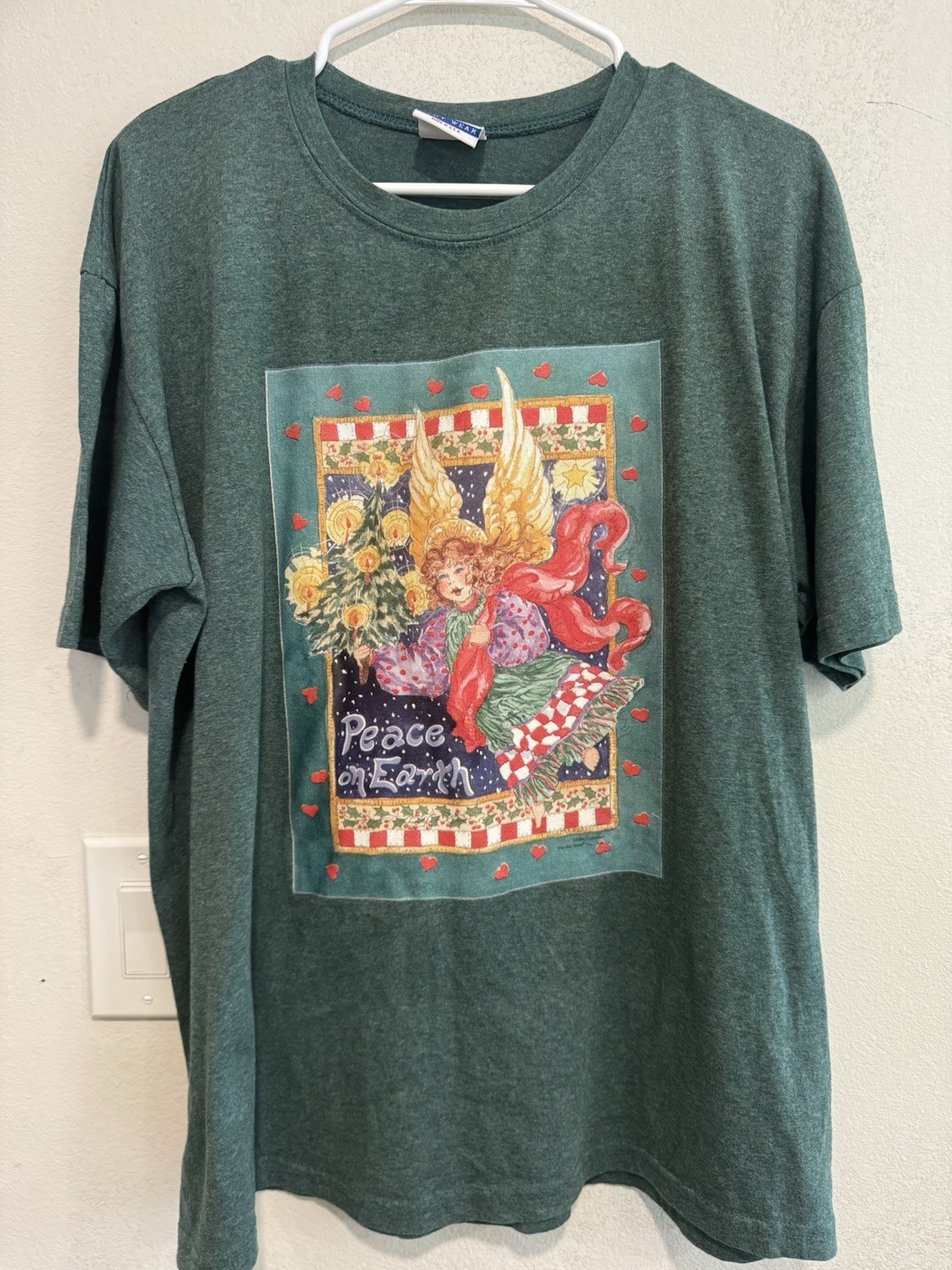 Sweet Lady Wear Vintage Christmas Angel Tshirt Green XL/XXL Peace On Earth