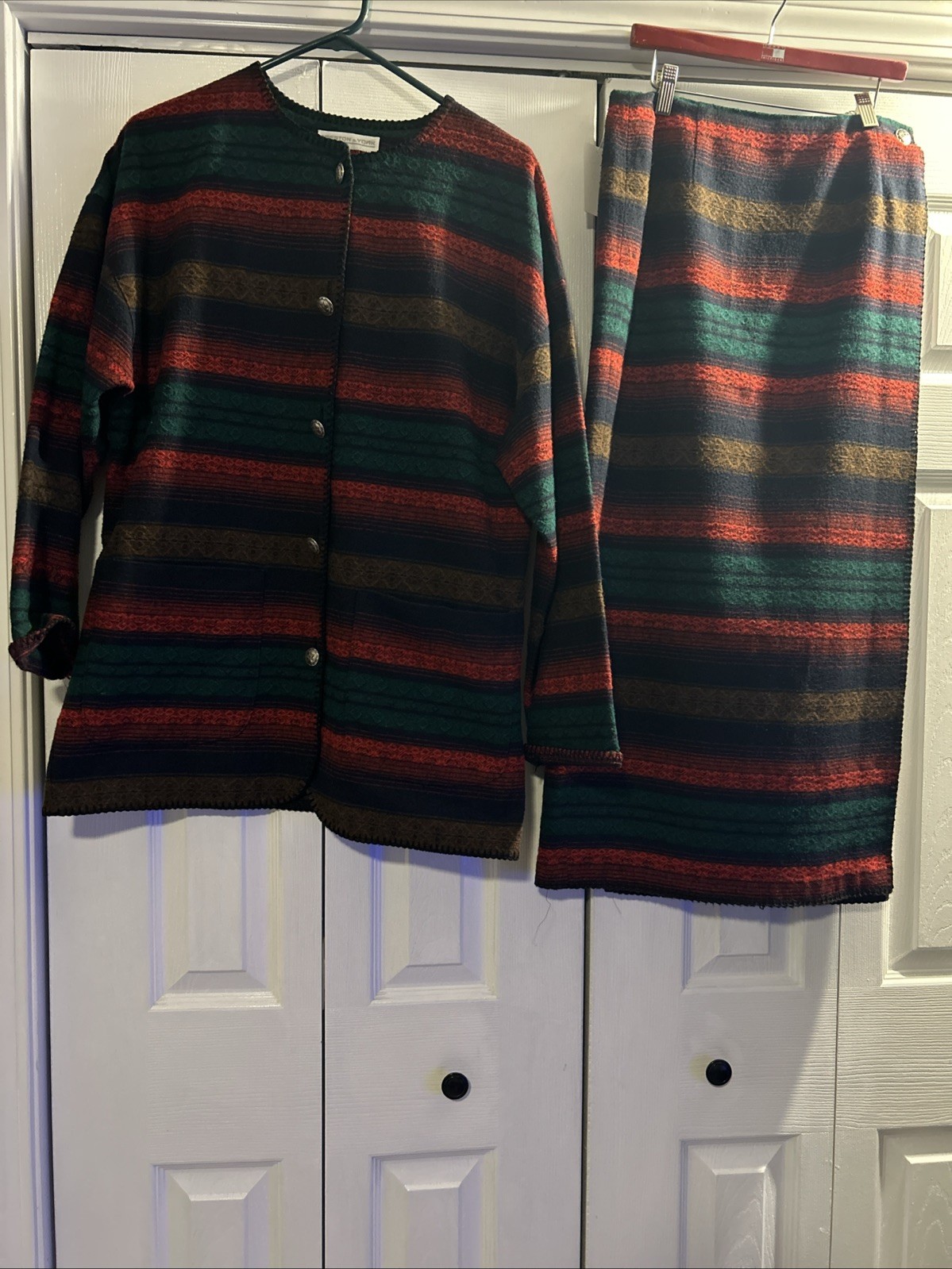Vintage Preston And York Wool Aztec Navajo Southwestern Set Skirt 2 Piece