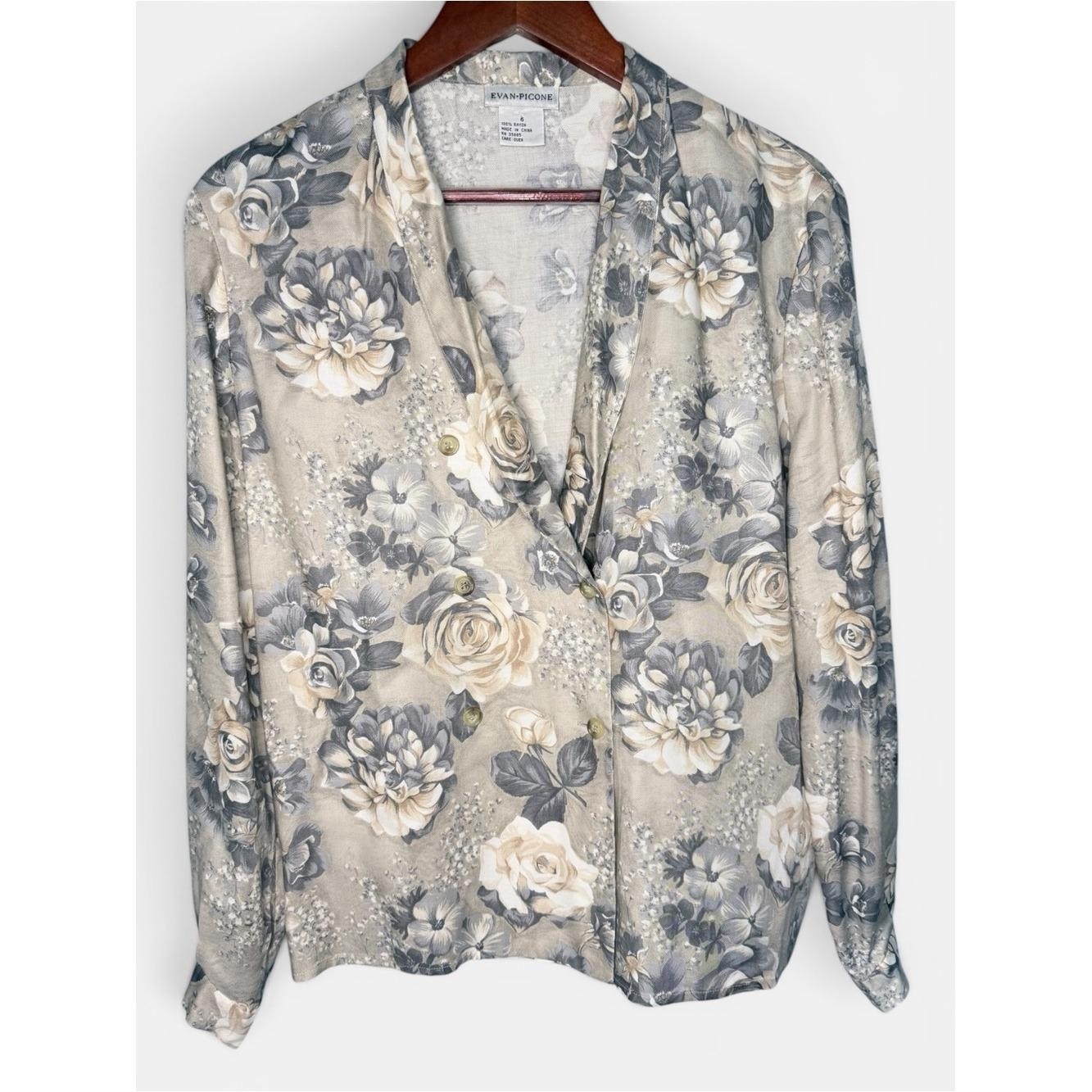Vintage Evan-Picone Oversized Floral Button Blazer Cardigan Cottagecore | Size 6