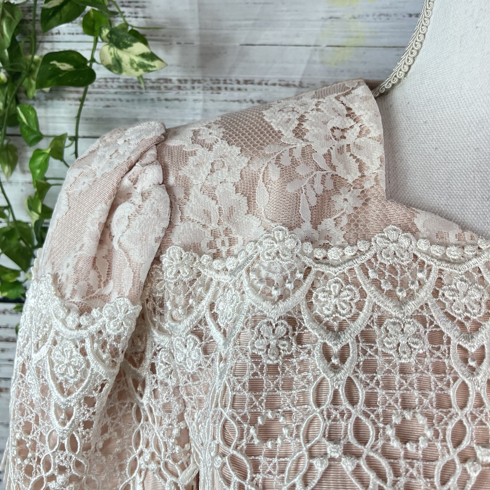 Scott McClintock 80s Vintage Pink Taffeta Lace Skirt Suit Size 8 Wedding Prom