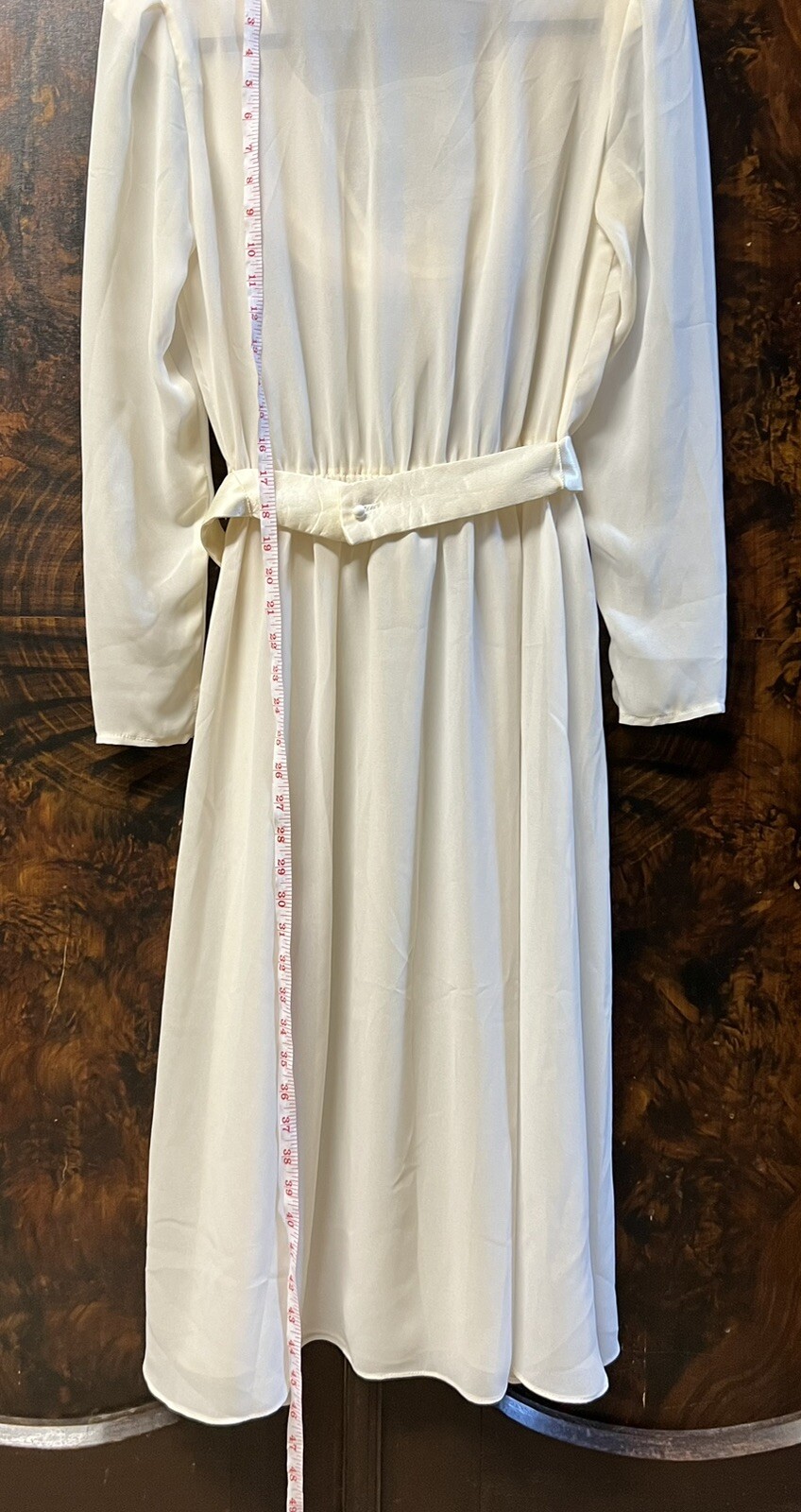 Vtg 80s Alison Peters Dress Sz S Ivory Wedding Lace Cowl Sheer Midi Satin Belt