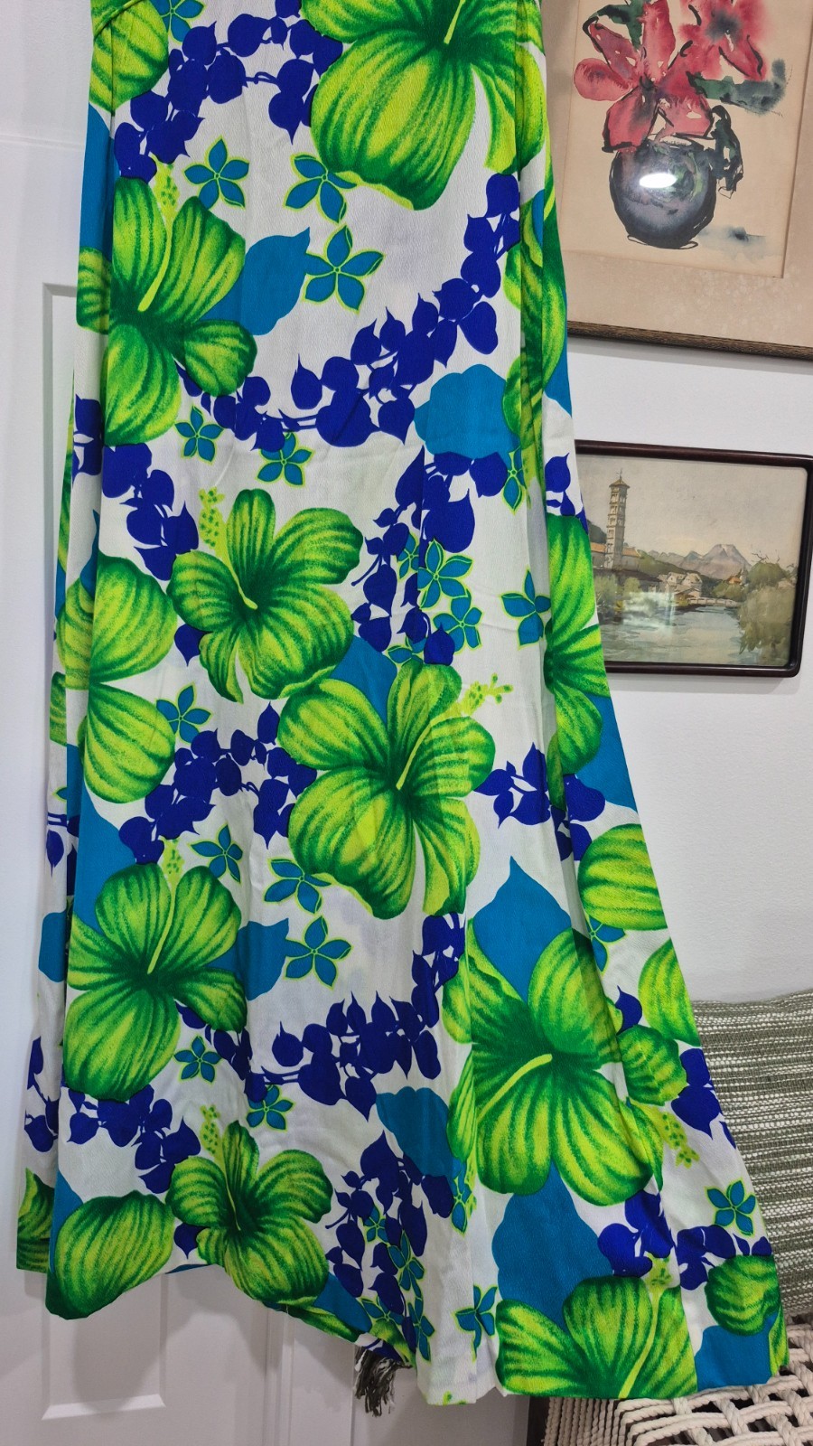 Vintage 60s 70s Pomare Hawaiian Beach Wedding Dress, Tiki, Extra-Long MAXI