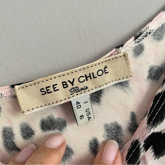 See by Chloe Pink Leopard Print Silk Jersey Asymmetric Dress – 6 🇮🇹