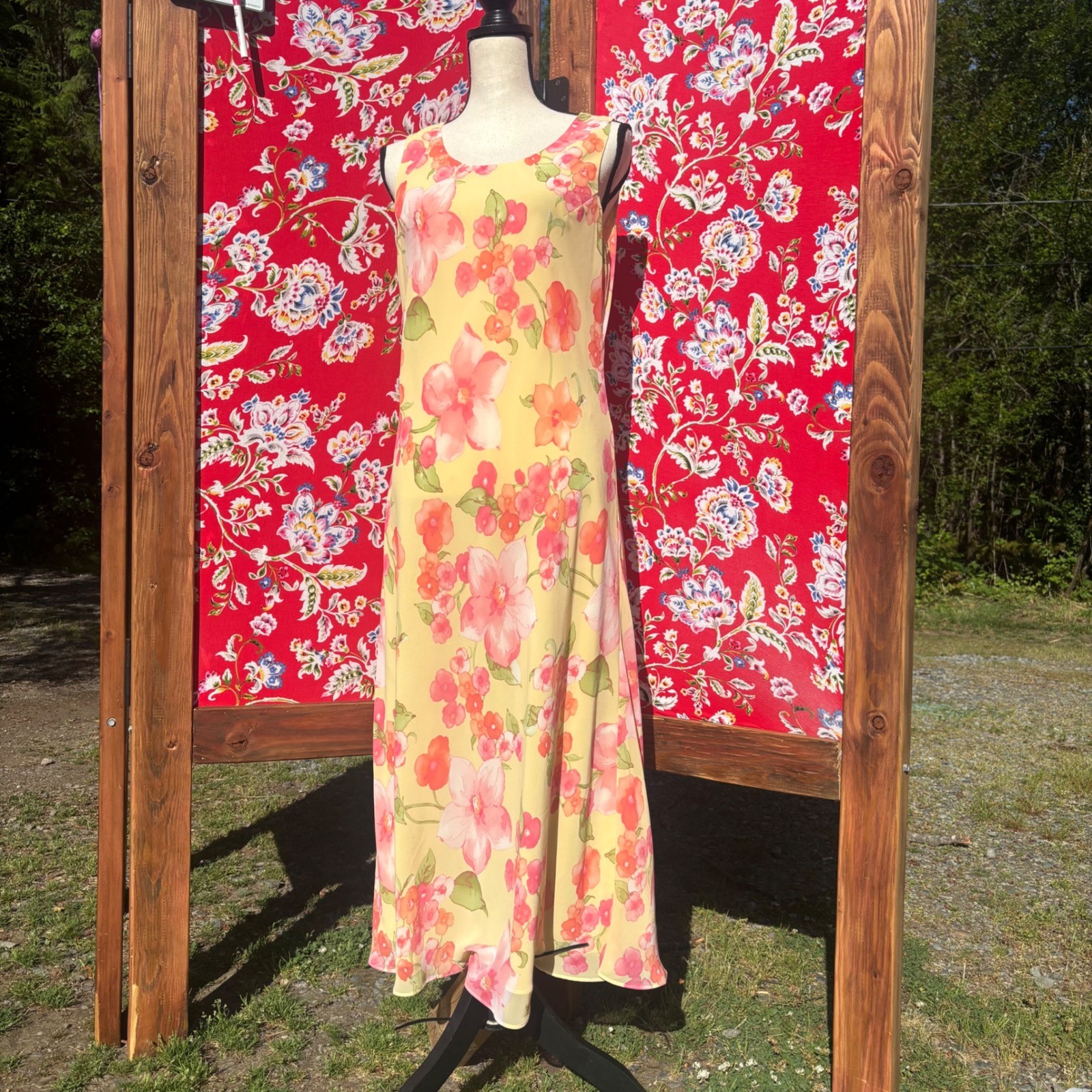 VTG 90’s/ Early 2000’s Butter Yellow Pink Floral Whimsy Jumper Dress Size L