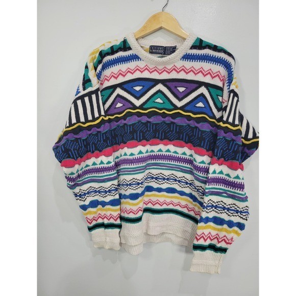 Editions by Van Heusen Vintage 90s Geometric Knit Sweater Multi Color Large