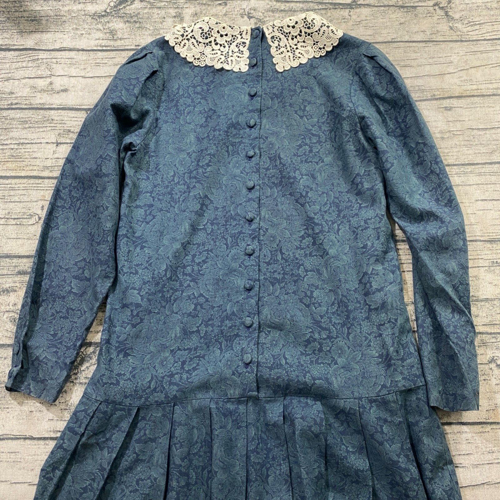 Laura Ashley Vtg 80s 8 Prairie Cottagecore Drop Waist Floral Lace Bibbing