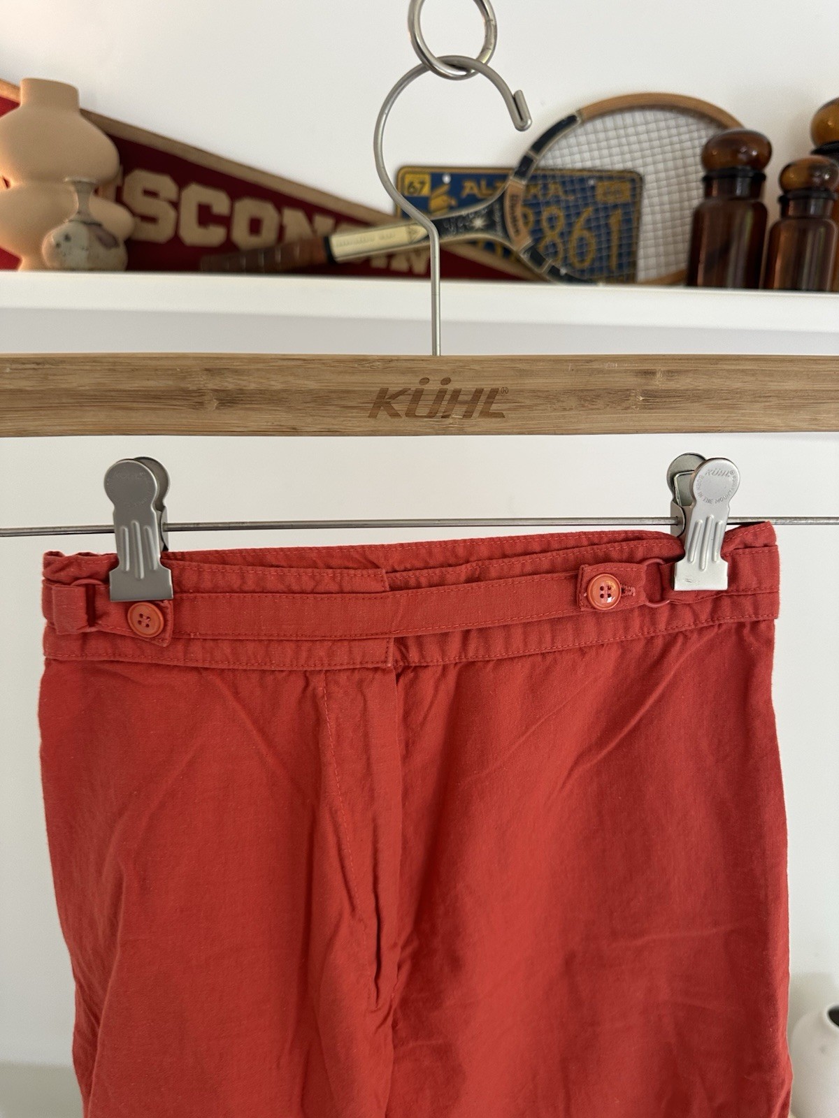 Vintage 1960s Cotton Red Pants with built in Belt Size 5/6 Petite