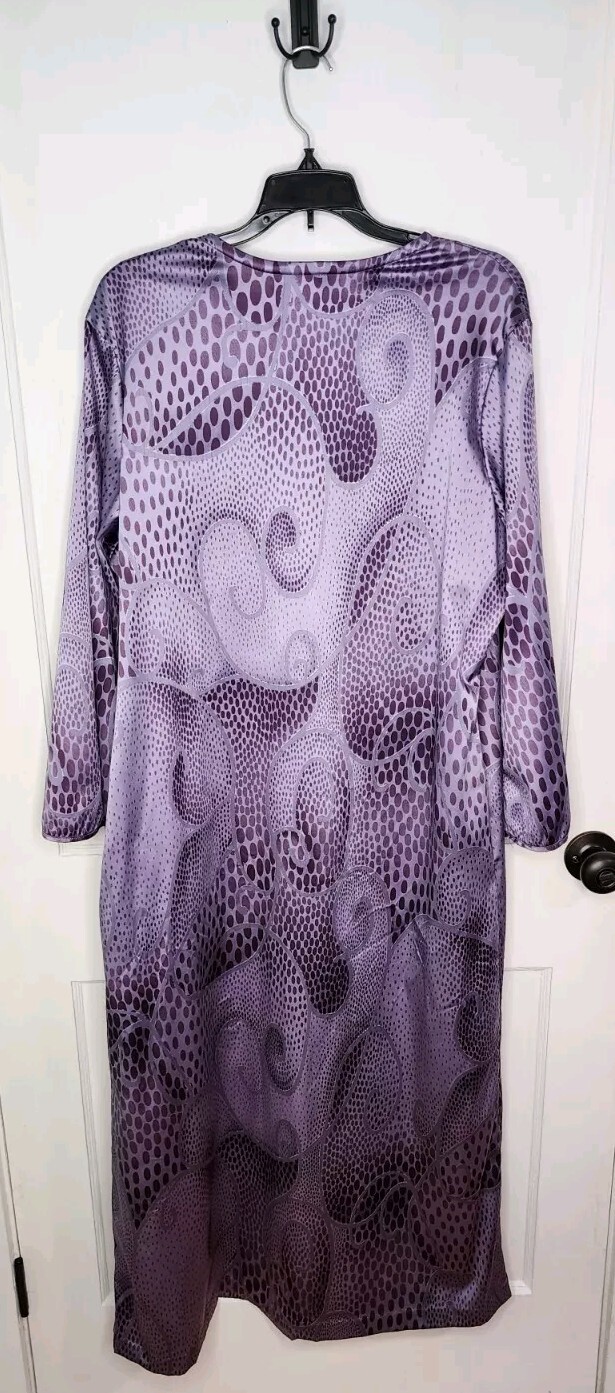 Vtg 80s Womens Diamond Tea Robe Kaftan House Coat Dress Medium Purple Dot Swirl