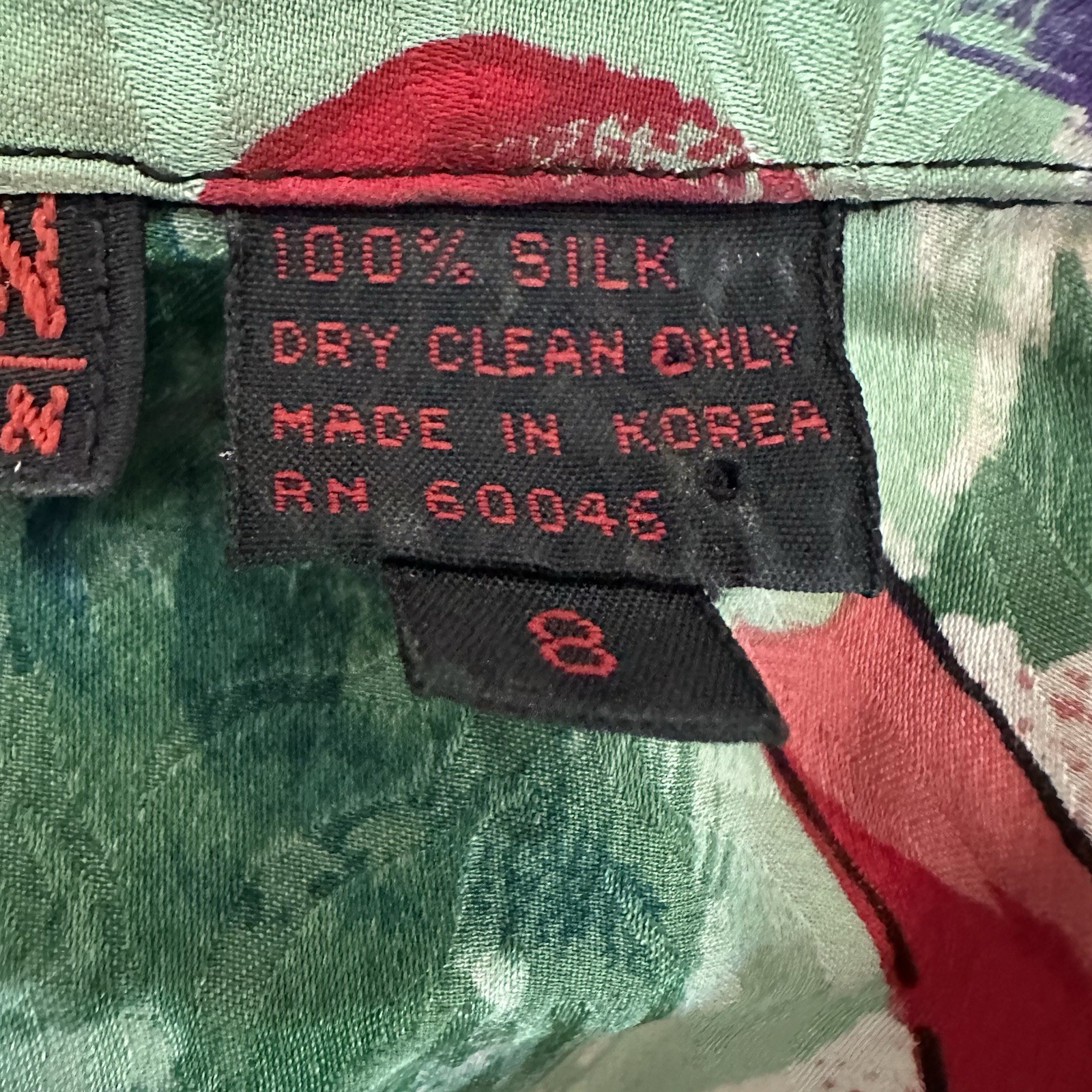 Vintage 80s Jerri Sherman Collection Silk Colorful Moulin Rouge Blouse Size 8